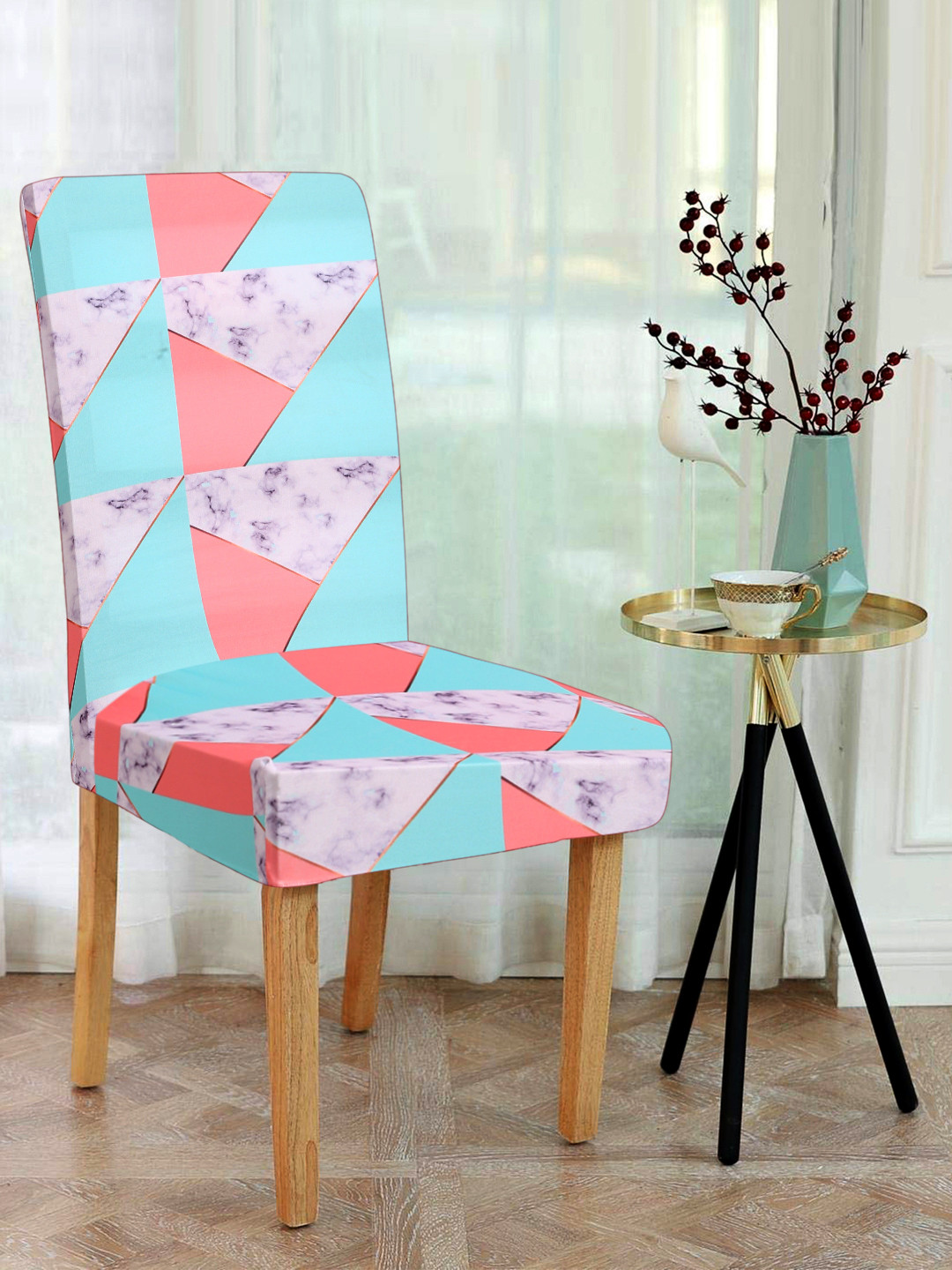 Alina decor Set of 6 Blue& White Digital Printed Chair Covers