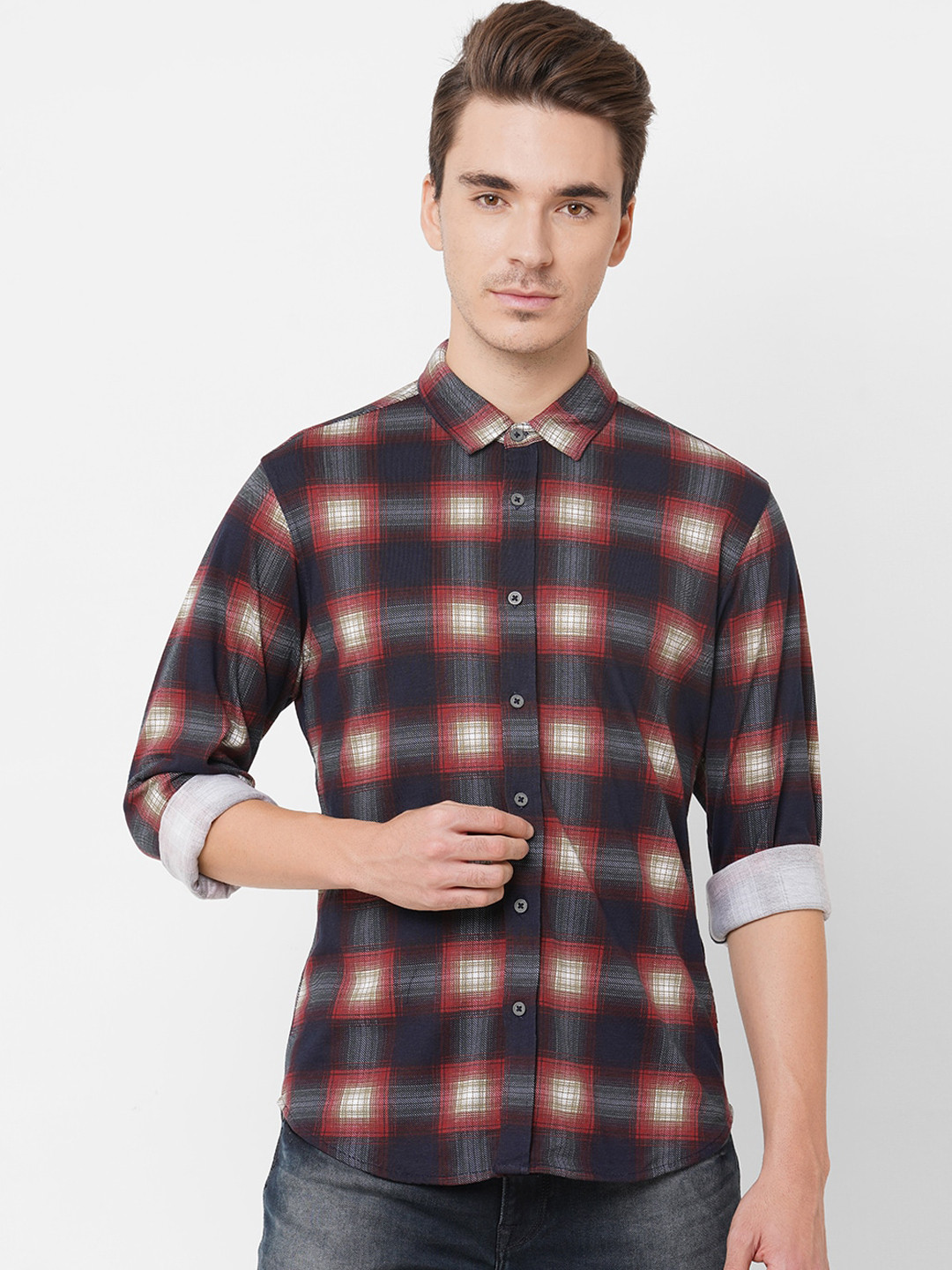 Pepe Jeans Men Teal Opaque Printed Check Shirt