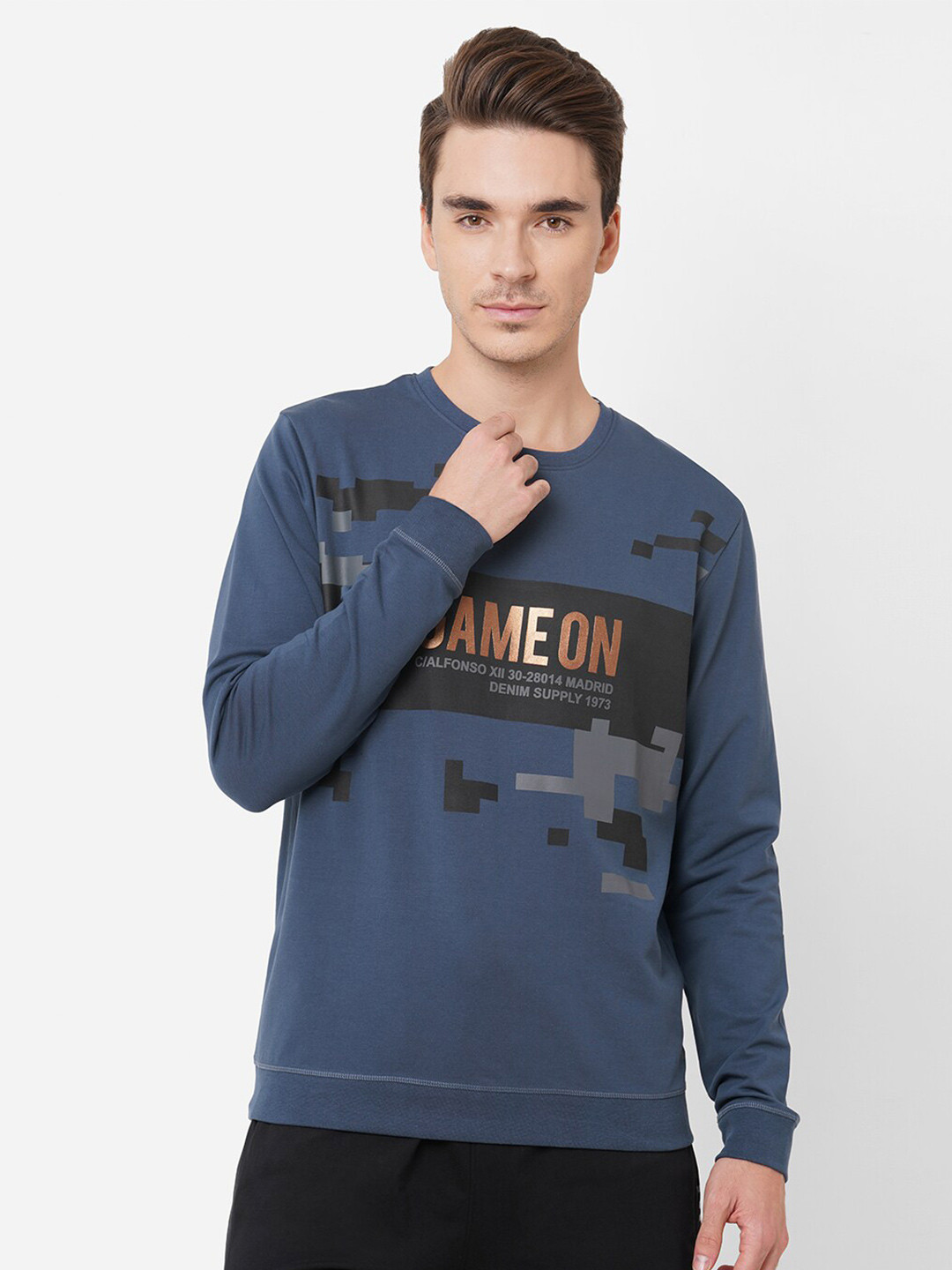 Pepe Jeans Men Blue Printed Sweatshirt