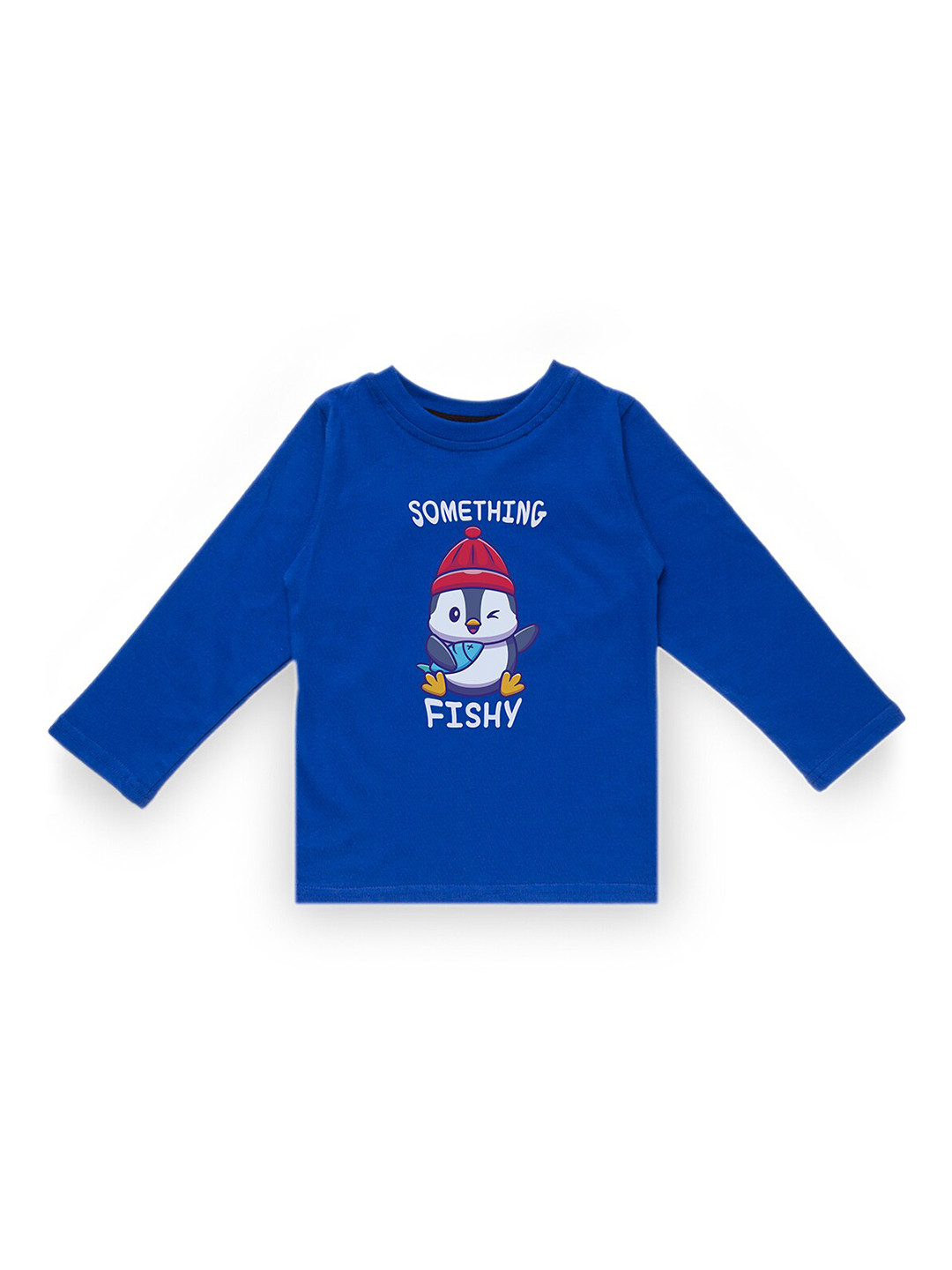 KAVEE Boys Blue Printed Pure Cotton Biowashed T-shirt