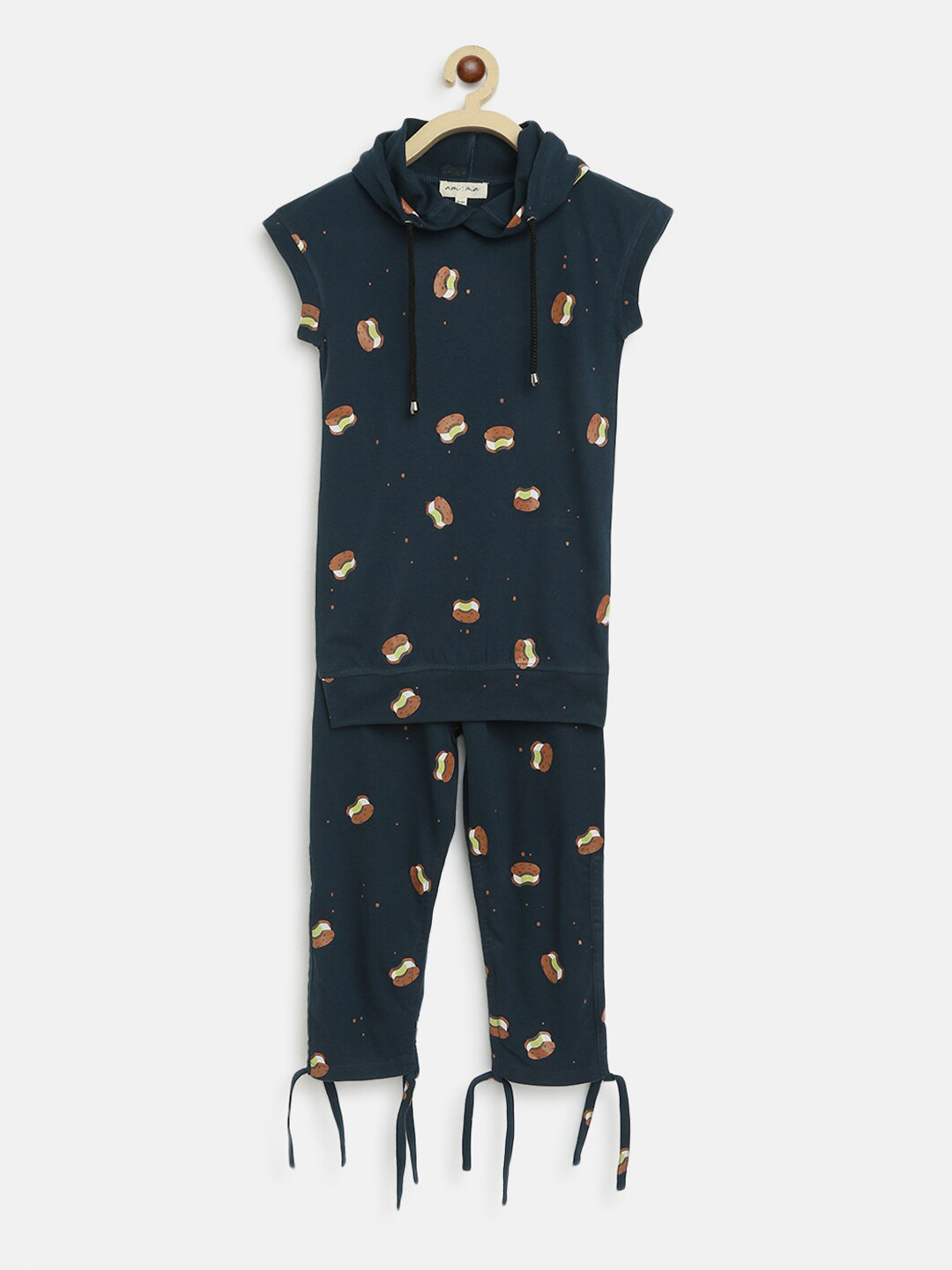 am ma Kids Green & Brown Printed Hooded T-shirt with Pyjamas