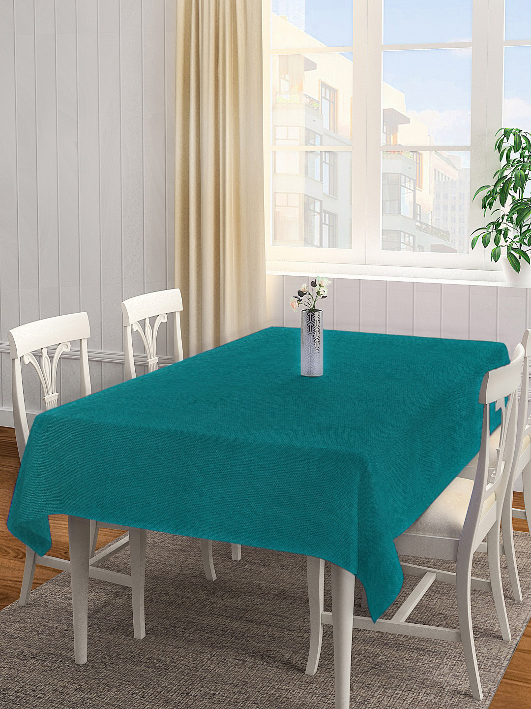 KLOTTHE Green Solid 6-Seater Cotton Table Cover