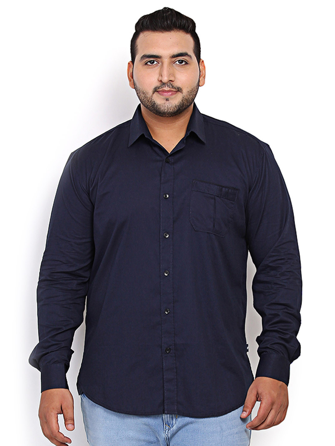 John Pride Plus Size Men Navy Standard Fit Casual Shirt
