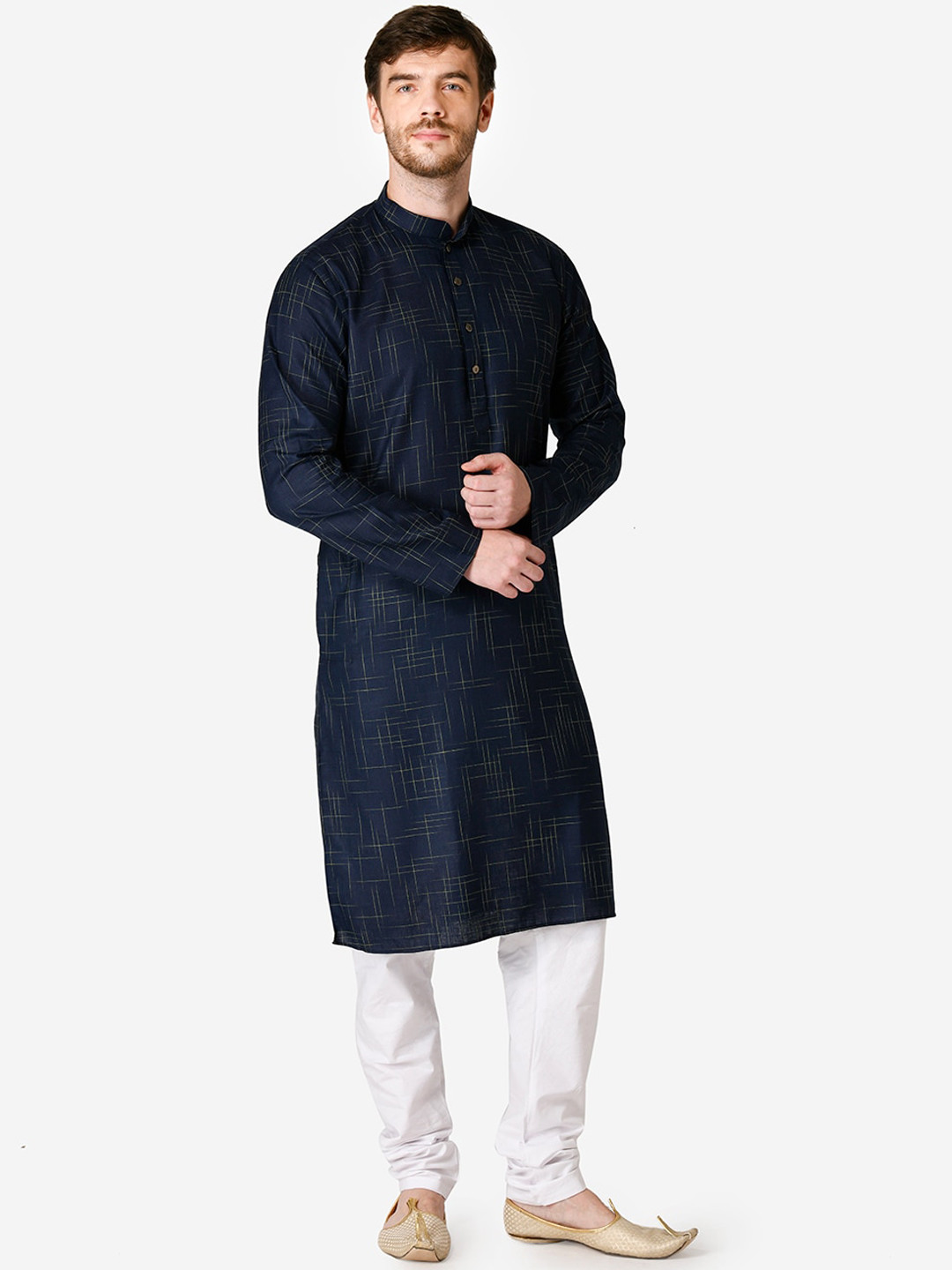 TABARD Men Blue Regular Pure Cotton Checks Kurta with Pyjamas