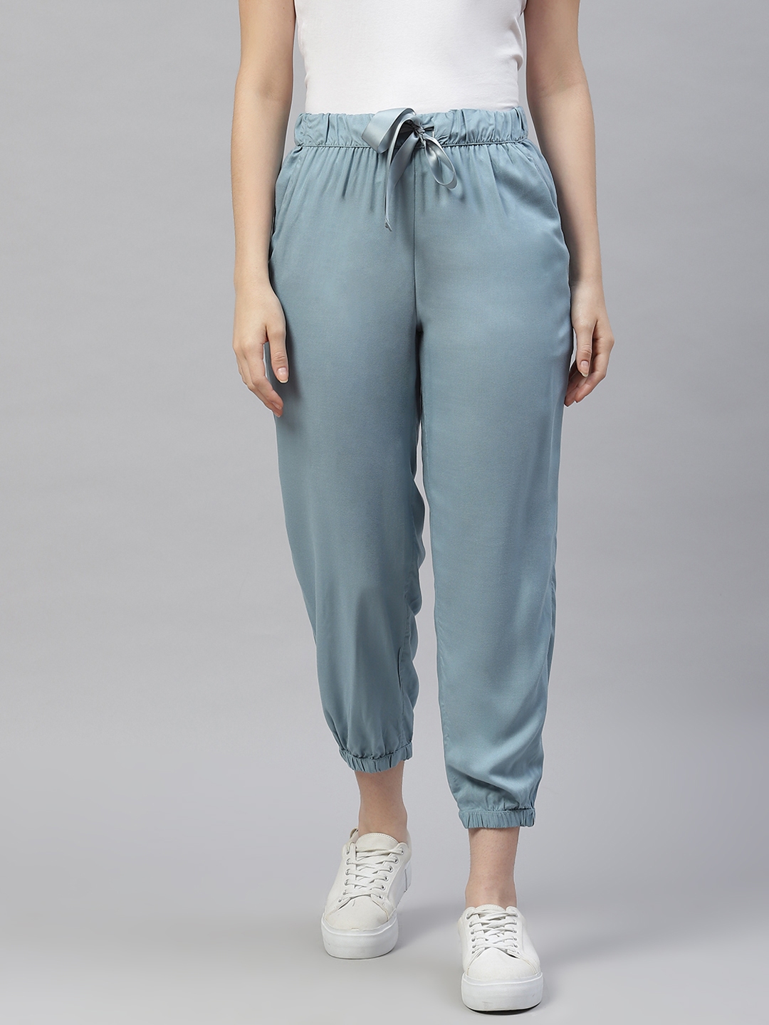 Buy Marks Spencer Women Powder Blue Solid Cropped Joggers Track Pants for Women 16215474 Myntra