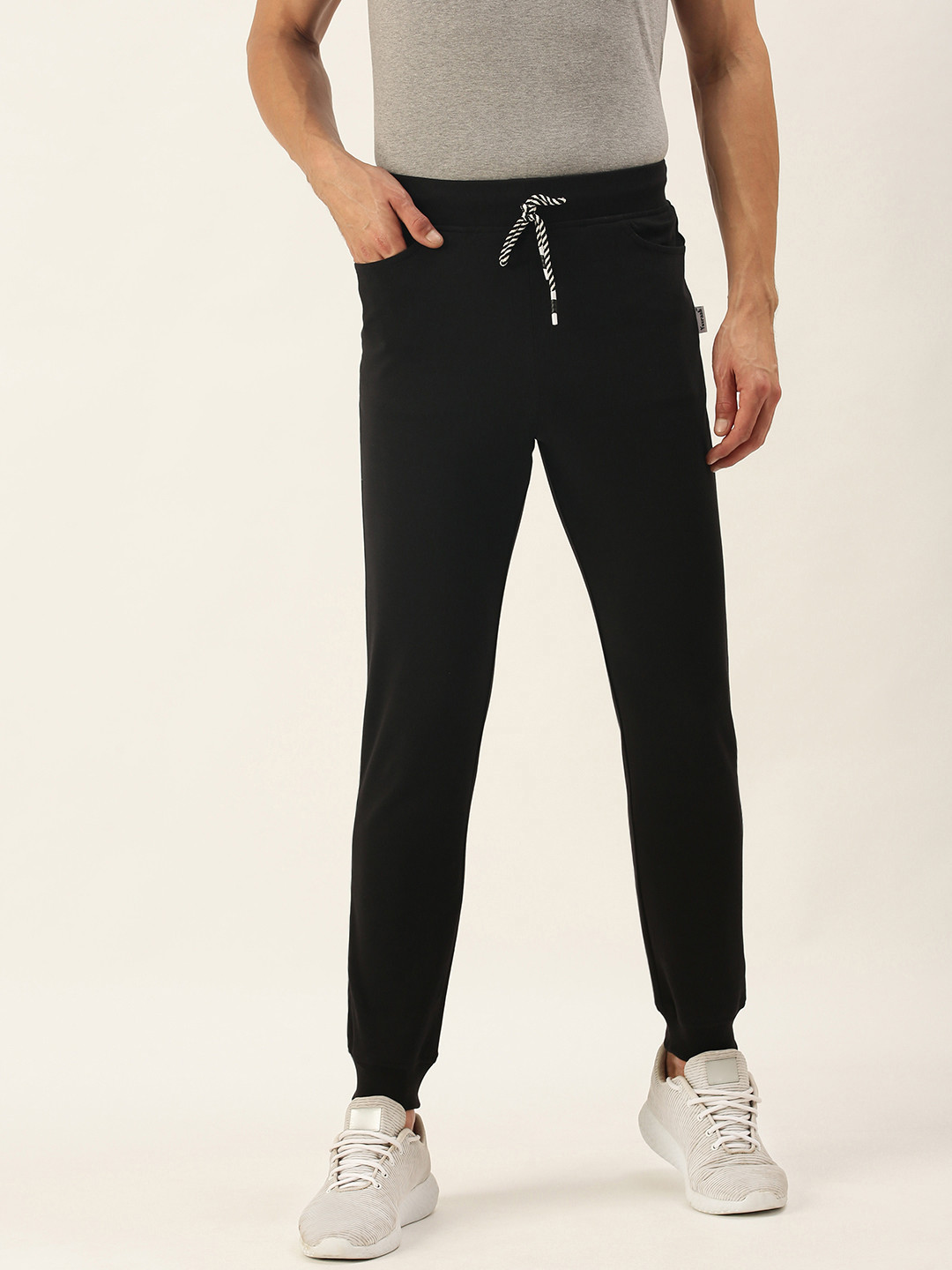 Yuvraah Men Black Solid Track Pants with Rapid Dry