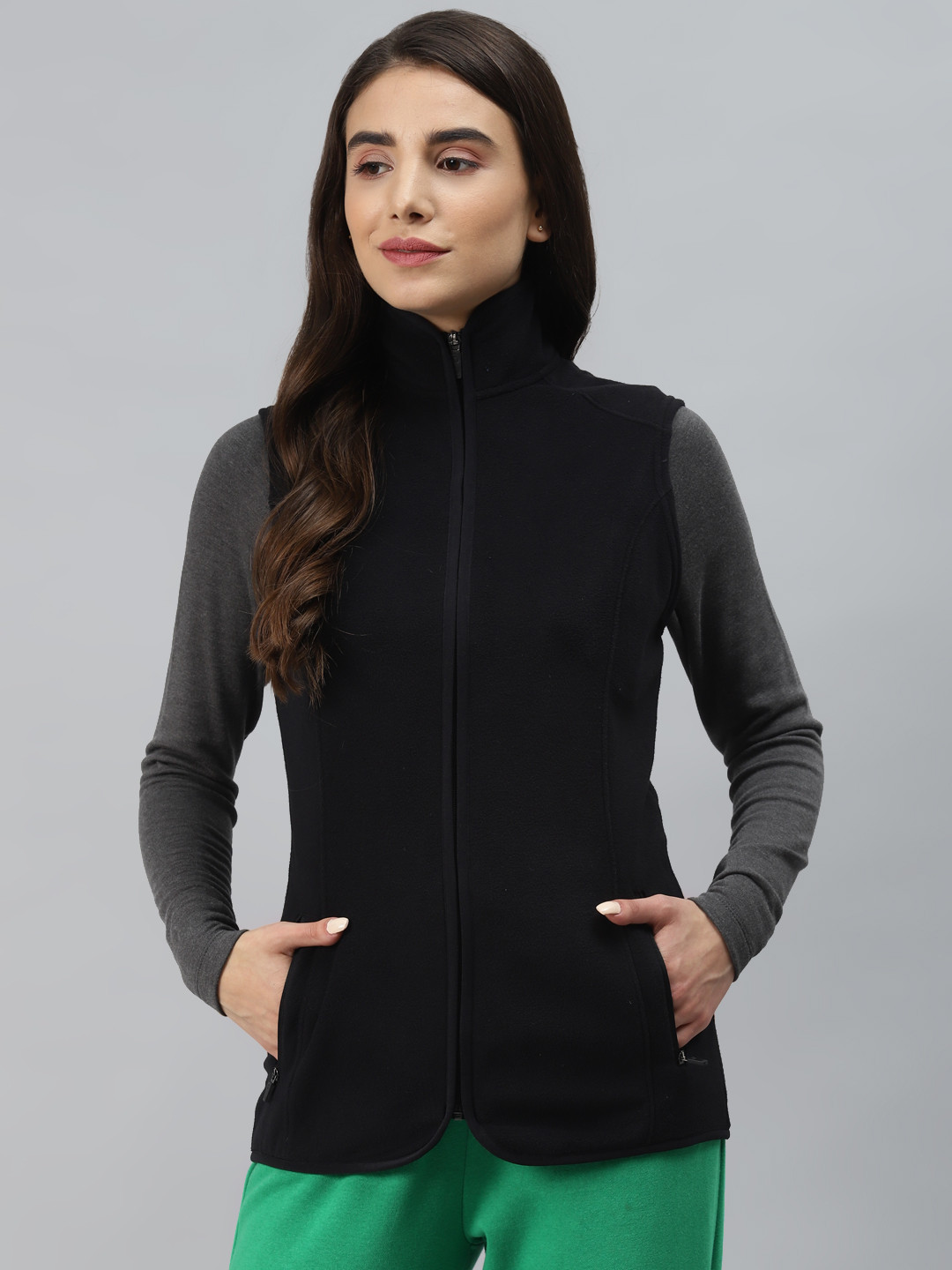 Marks & Spencer Women Black Solid Polar Fleece Sweatshirt