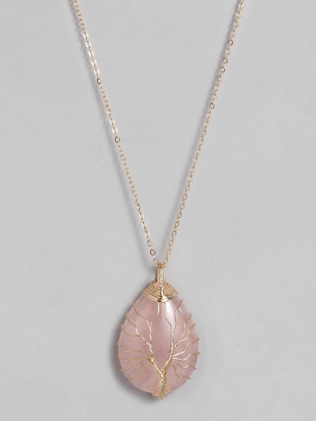 EL REGALO Pink & Gold-Toned Tree of Life Teardrop Studded Handcrafted Link Necklace