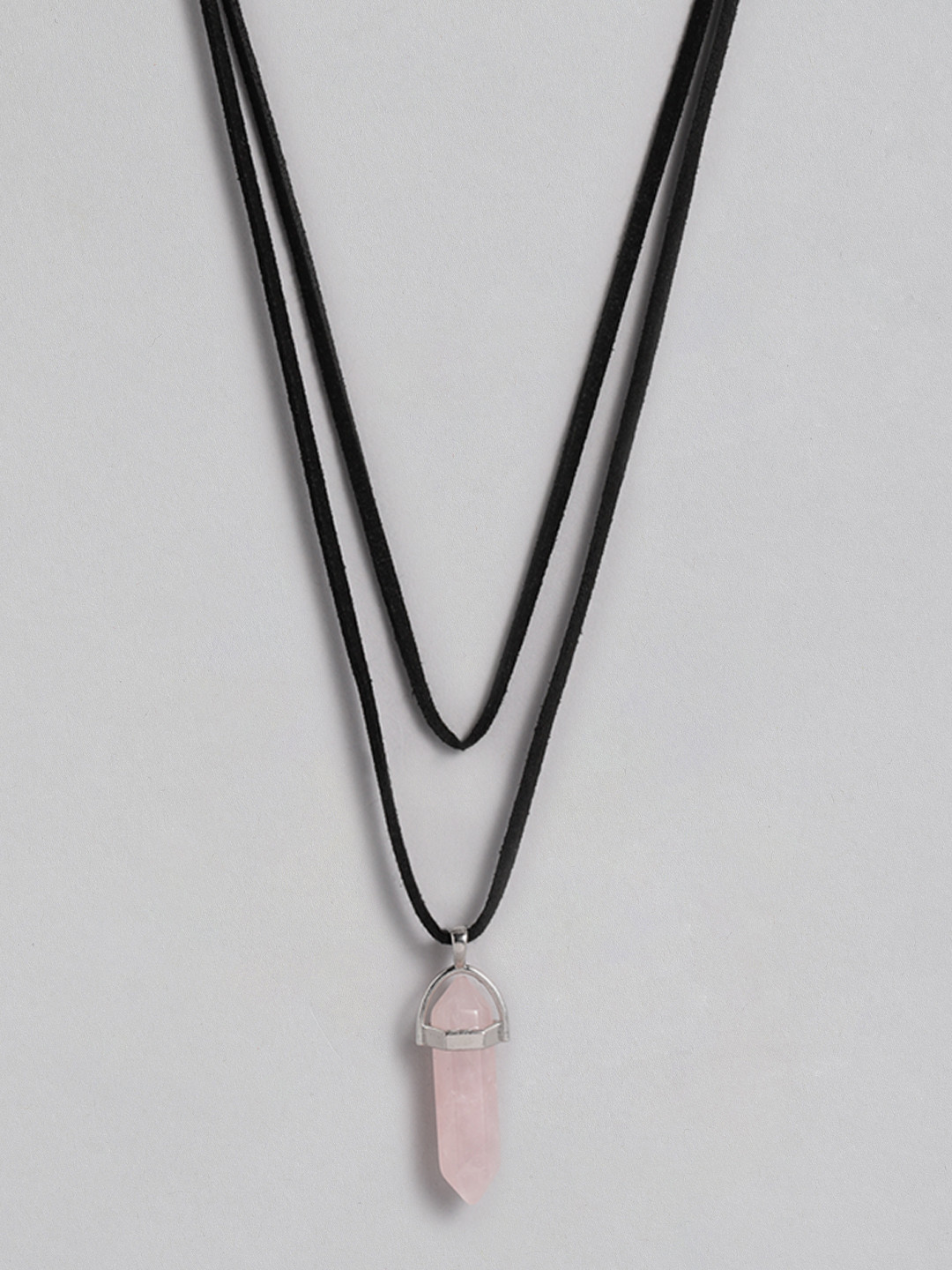 EL REGALO Pink & Black Quartz Bullet Multi-Layered Necklace