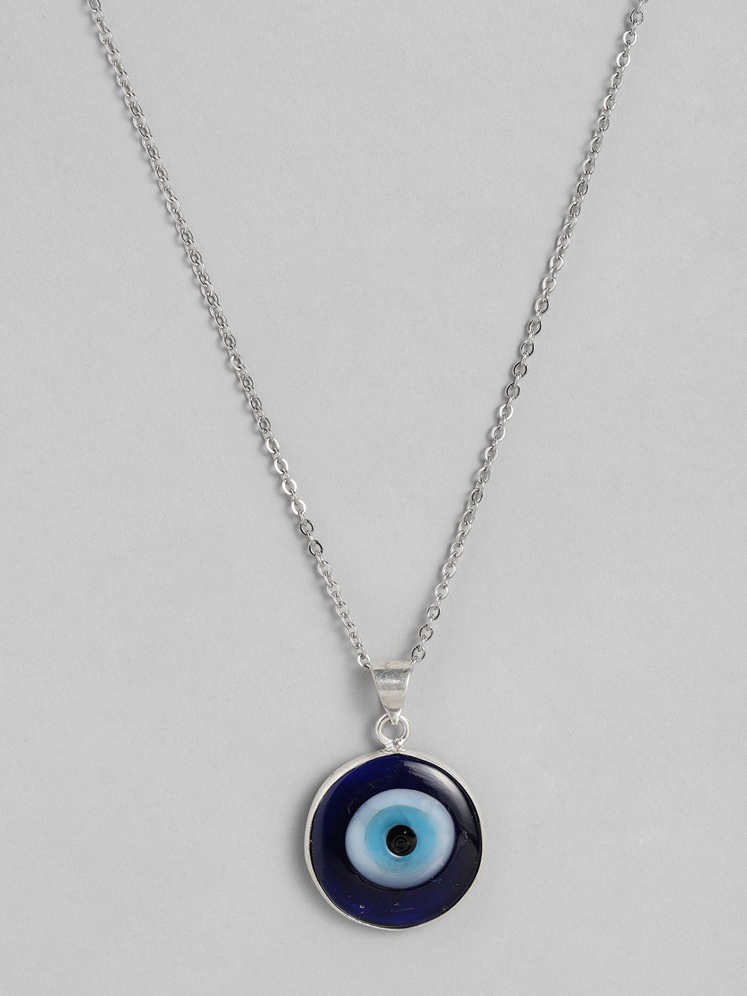 EL REGALO Navy Blue & Silver-Toned Evil Eye Bohemian Link Necklace