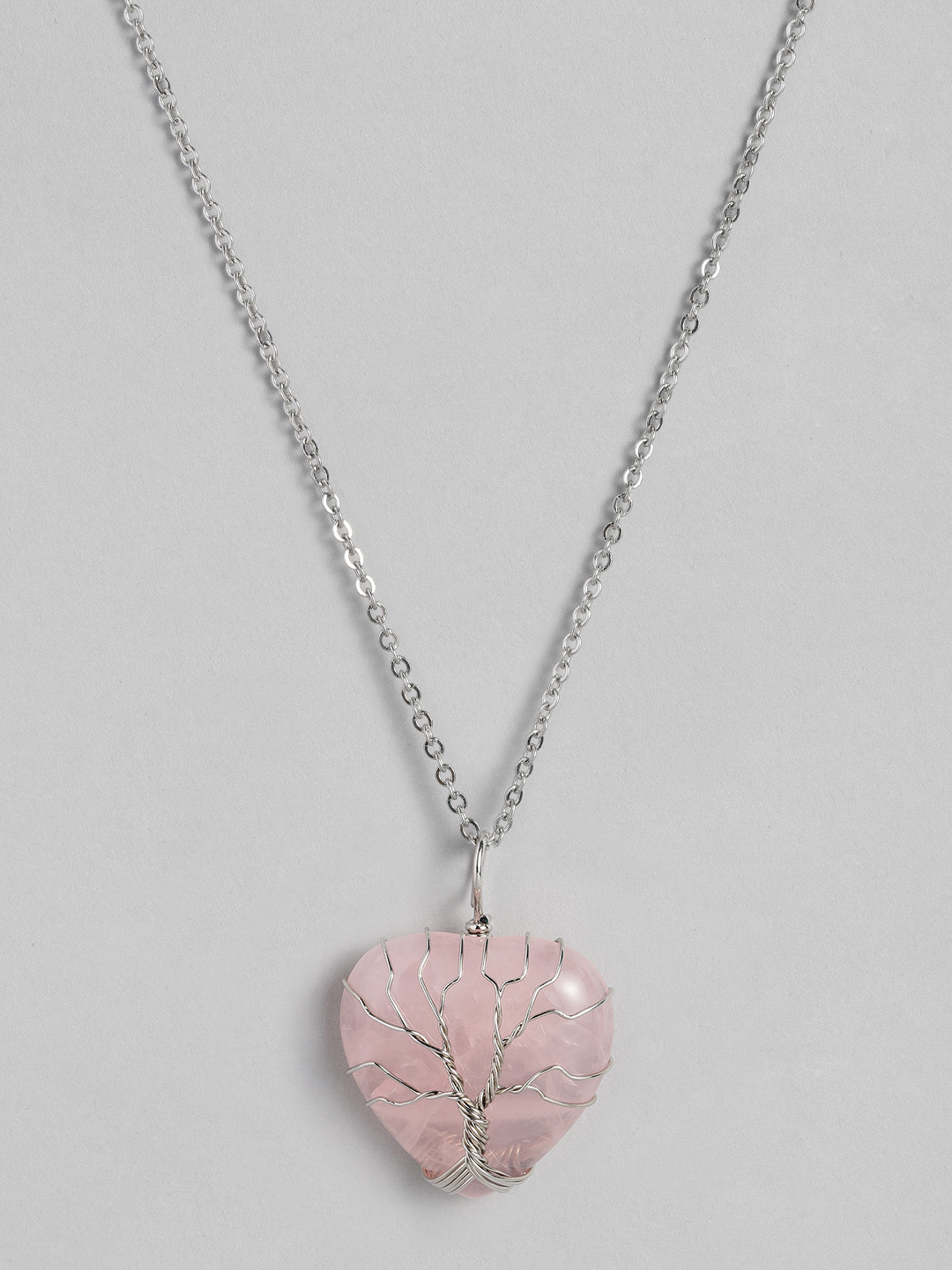 EL REGALO Pink & Silver-Toned Tree of Life Heart Shaped Handcrafted Link Necklace