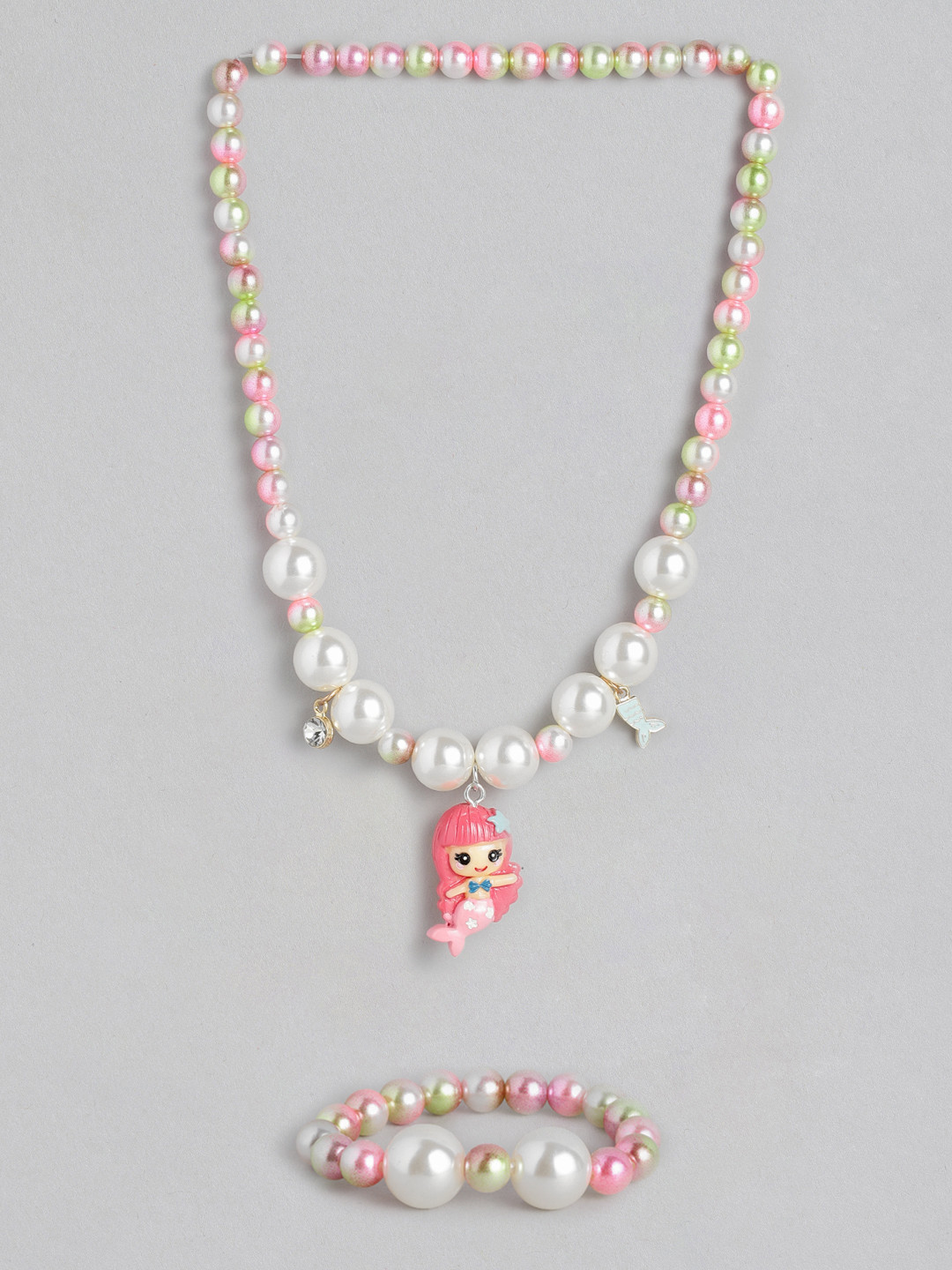 EL REGALO Girls White & Pink Beaded Mermaid Jewellery Set