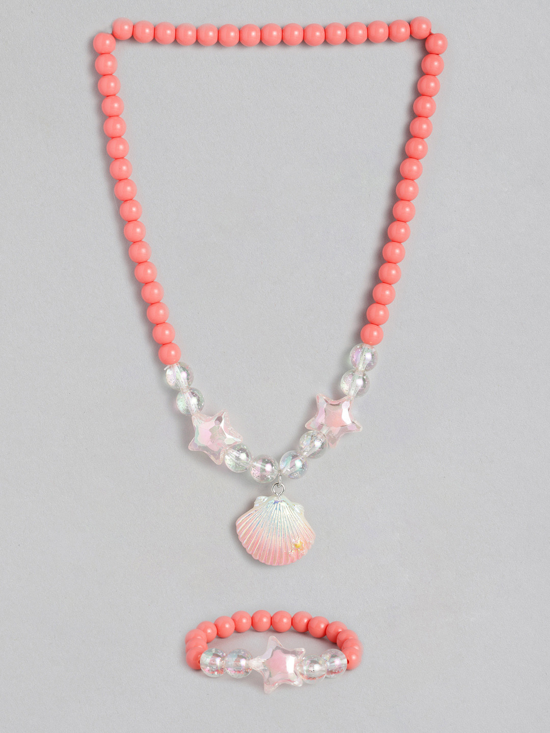 EL REGALO Girls Coral Red Beaded Shell Jewellery Set