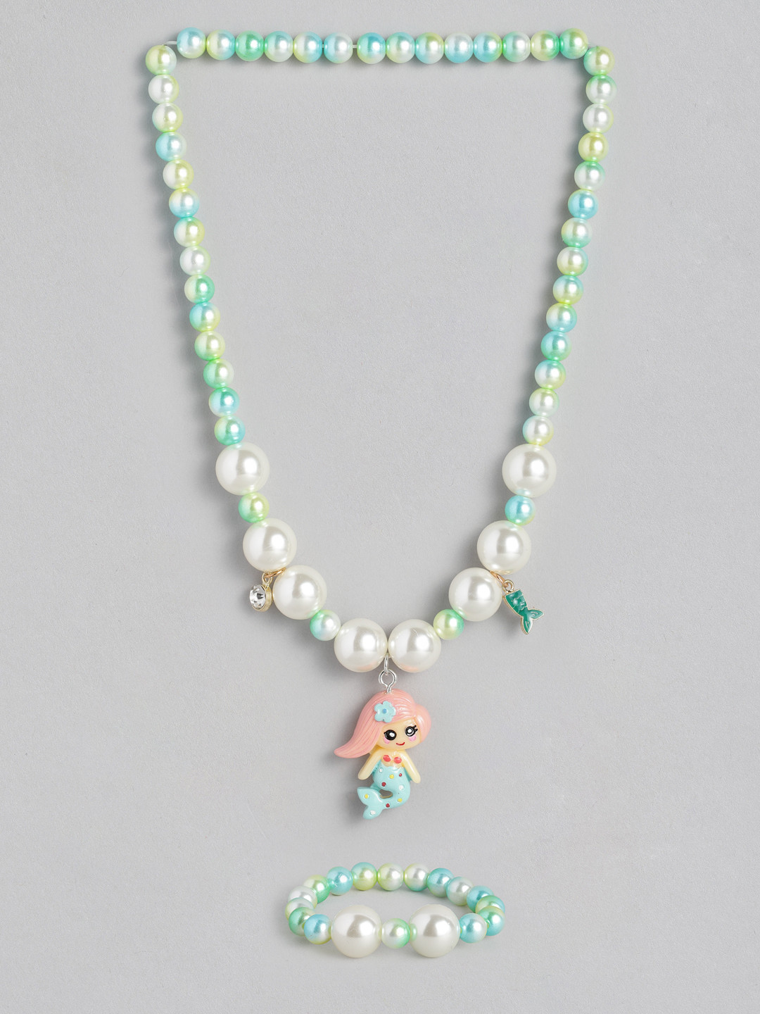 EL REGALO Girls Green  Blue Beaded Mermaid Jewellery Set