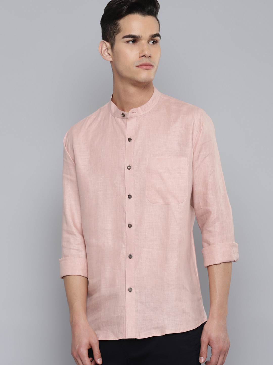 DENNISON Men Pink Pure Hemp Slim Fit Casual Shirt
