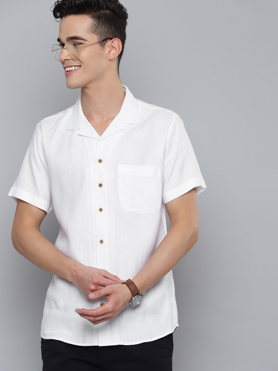 DENNISON Men White Hemp Tencil Slim Fit Casual Shirt