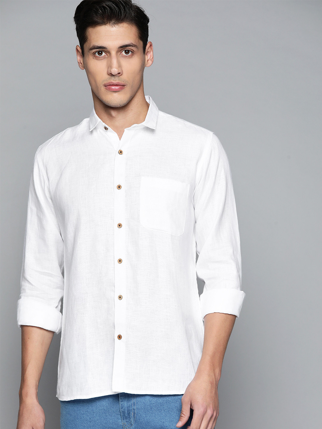 DENNISON Men White Pure Hemp Slim Fit Casual Shirt