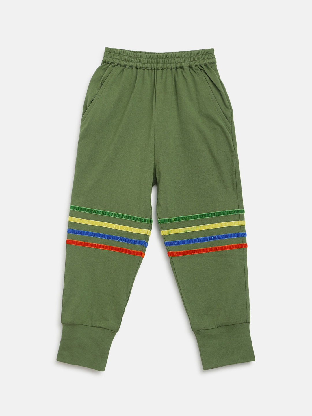 am ma Kids Green Striped Joggers