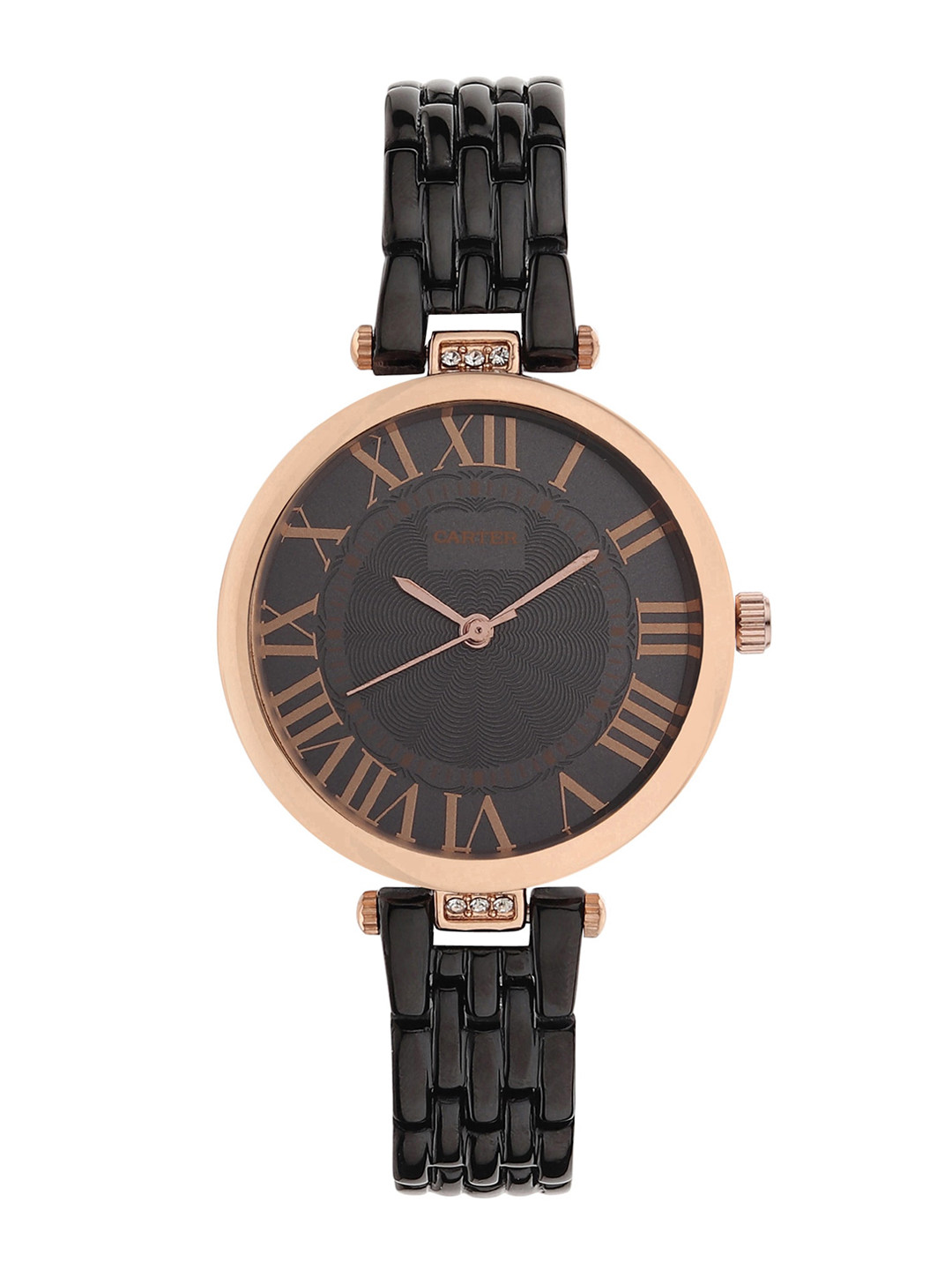 Sandy D Carter Women Black Dial & Stainless Steel Bracelet Style Straps Analogue Watch