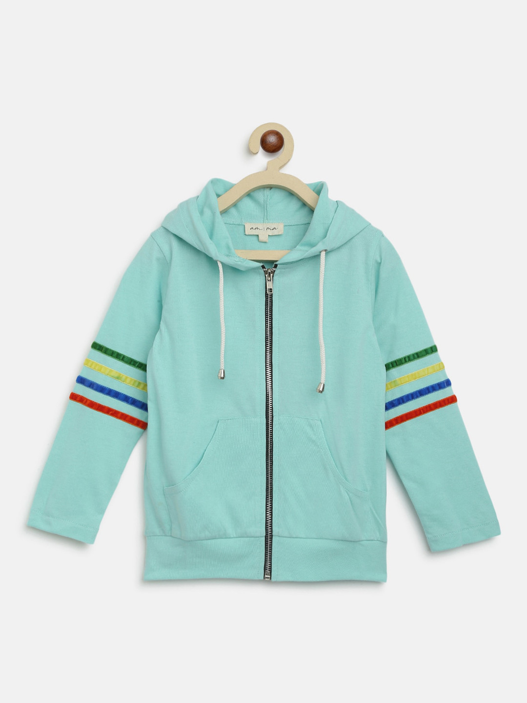 am ma Unisex Kids Turquoise Blue Hooded Sweatshirt