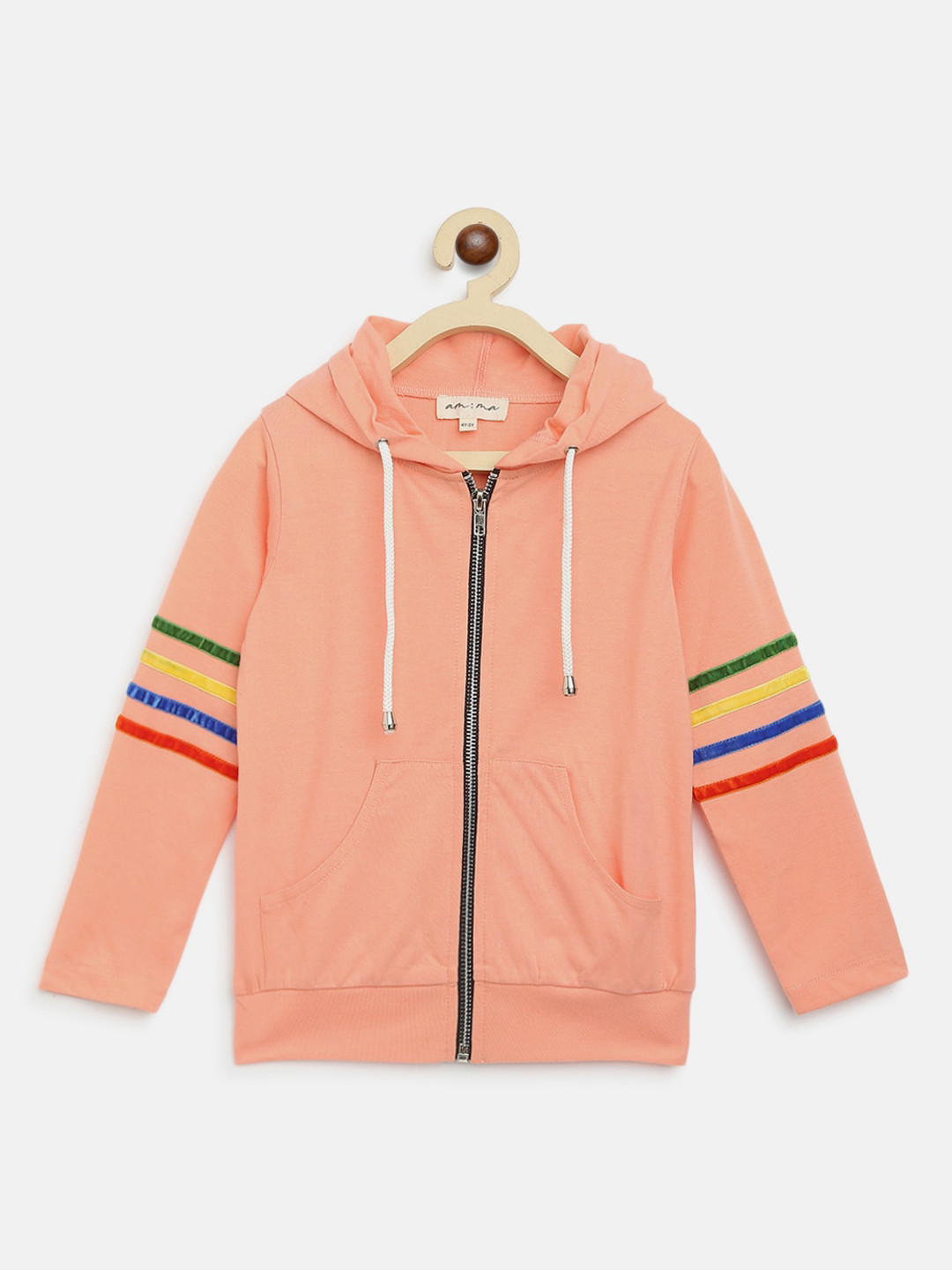 am ma Unisex Kids Peach-Coloured Hooded Sweatshirt