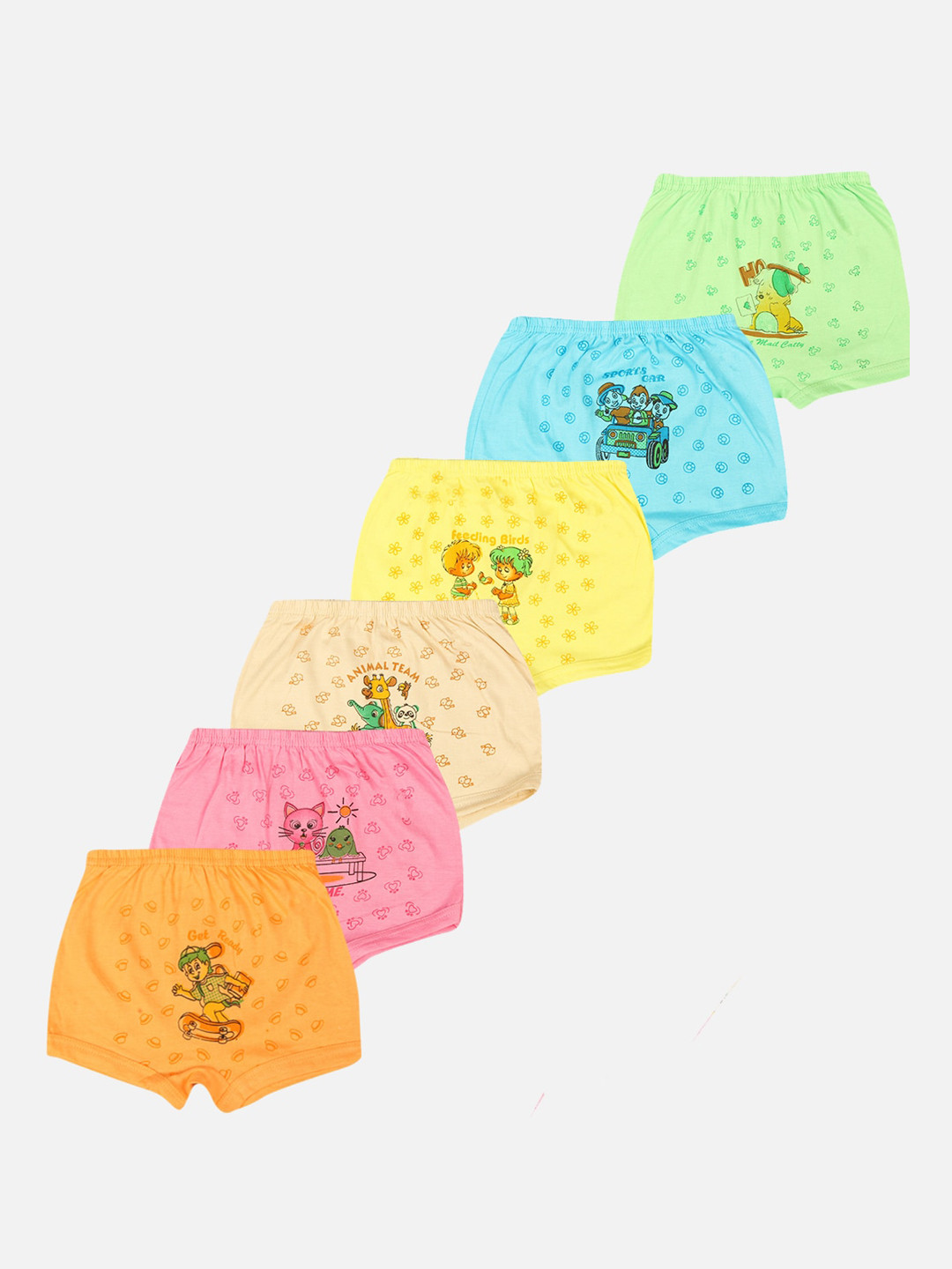 PRIDE APPAREL Kids Pack Of 6 Multicoloured Pure Cotton Trunk BI-TROUS-06-50