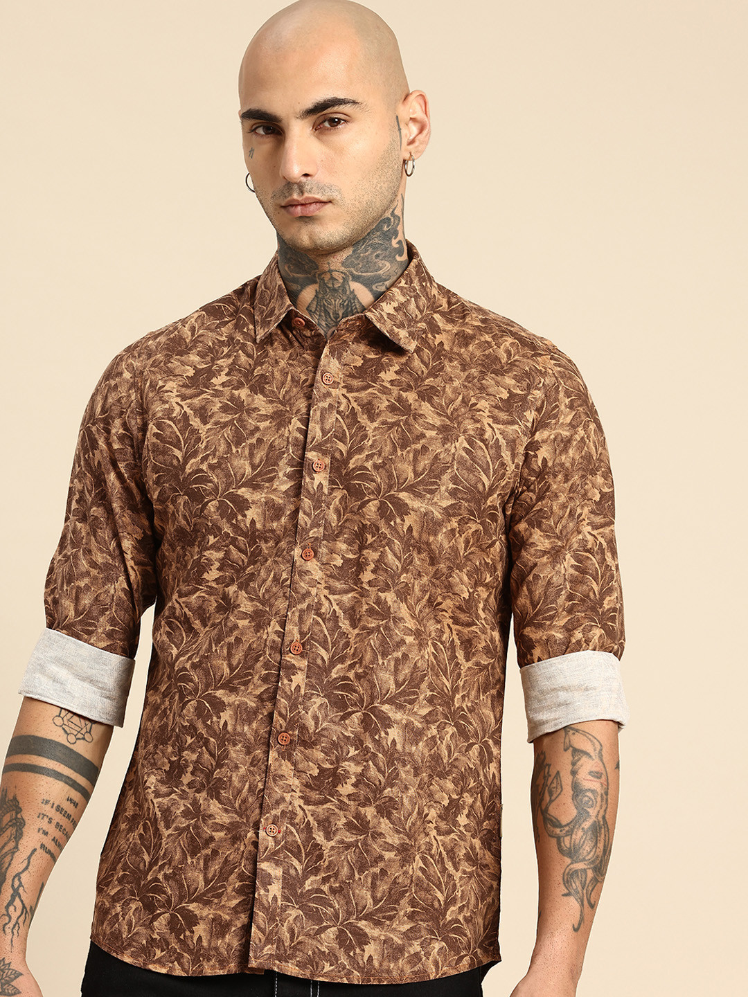 Being Human Cotton Linen Slim Fit Floral Printed Casual Shirt