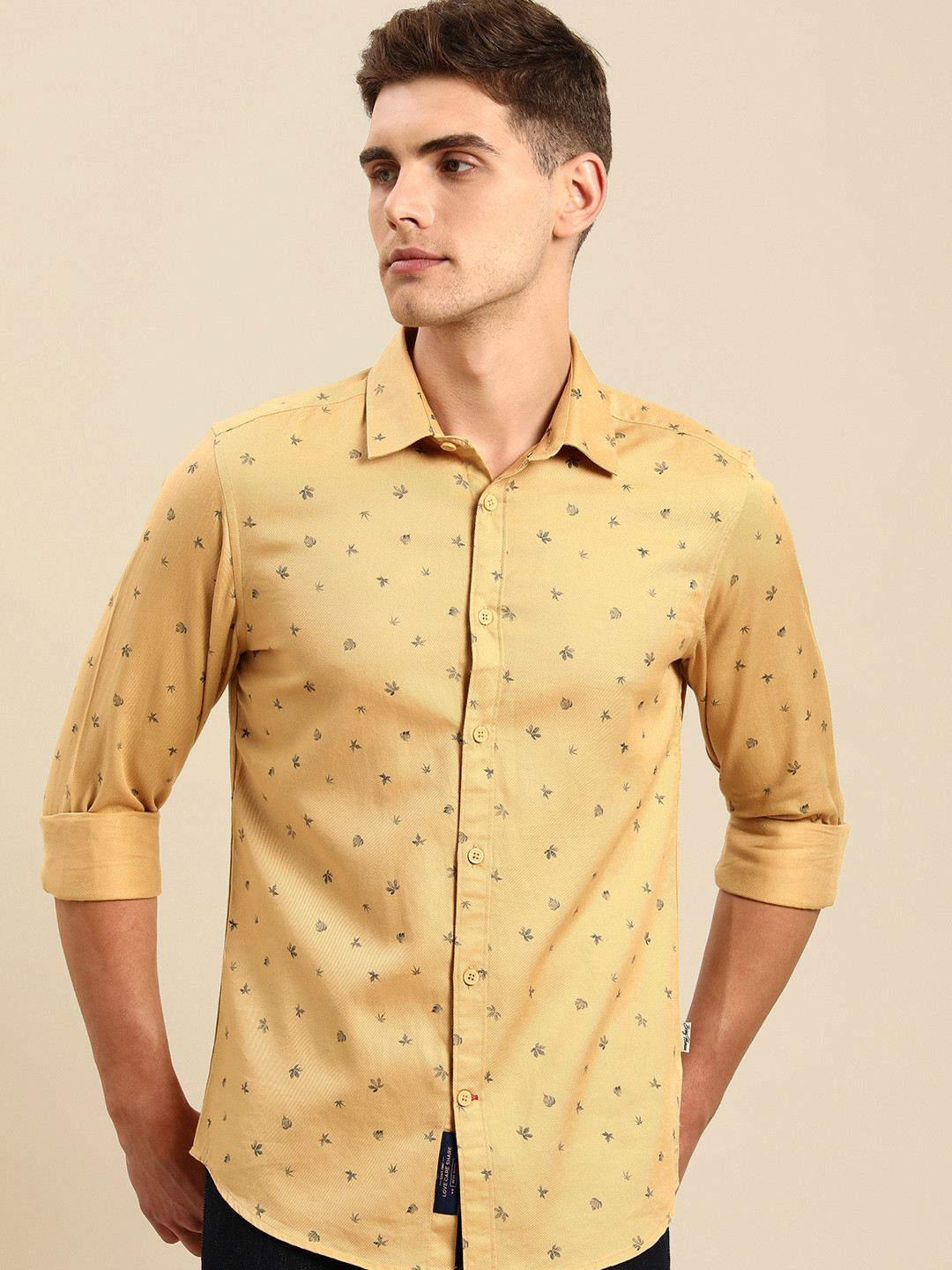 Being Human Men Mustard Yellow & Black Slim Fit Printed Casual Shirt