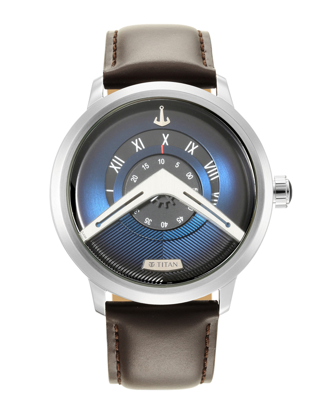 Titan Men Blue Printed Dial & Brown Leather Straps Analogue Watch 1828SL01