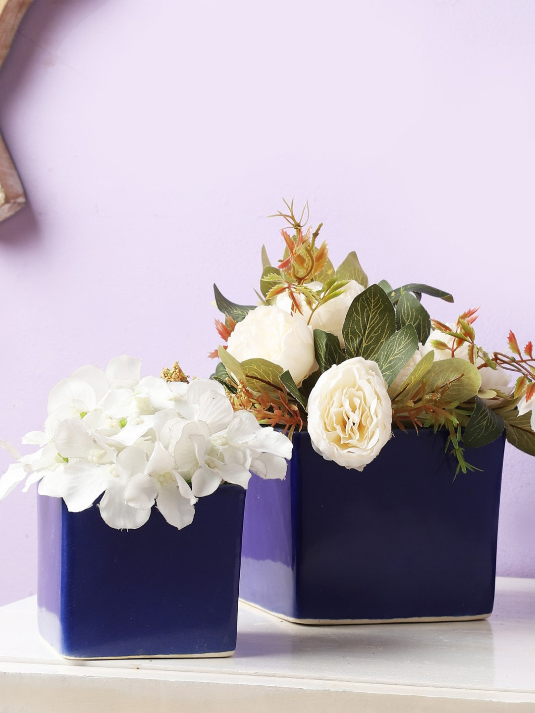 The Decor Mart Set Of 2 Blue Solid Rectangle Ceramic Planters