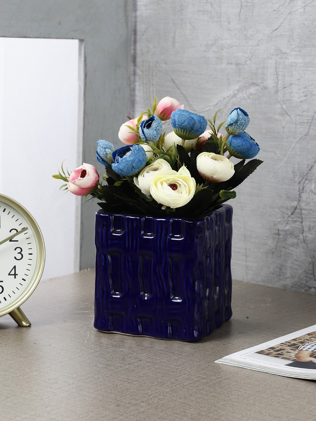 The Decor Mart Blue Textured Ceramic Planter