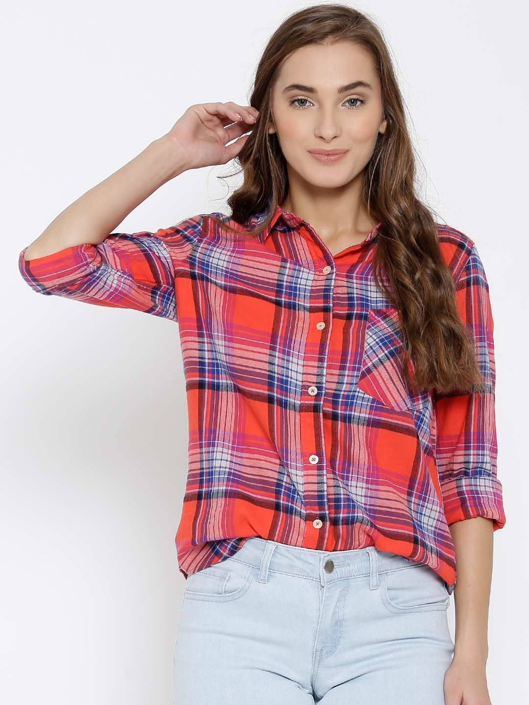 Buy FOREVER 21 Coral Checked Casual Shirt Shirts for Women