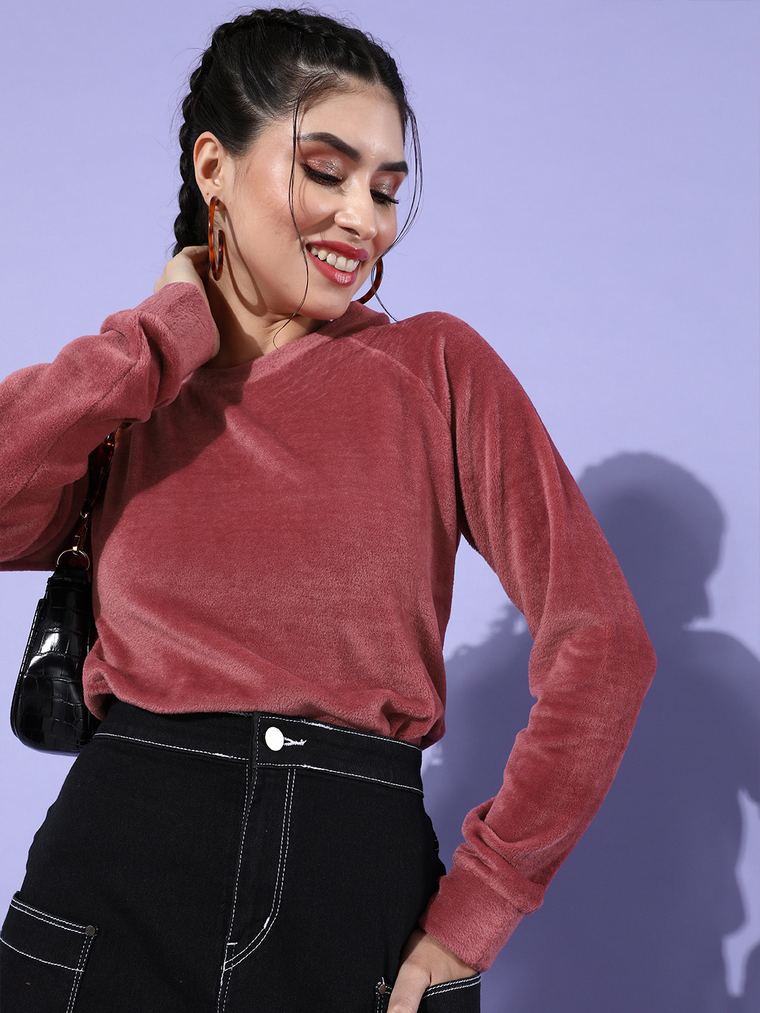 Tokyo Talkies Women Rose Solid Sweatshirt
