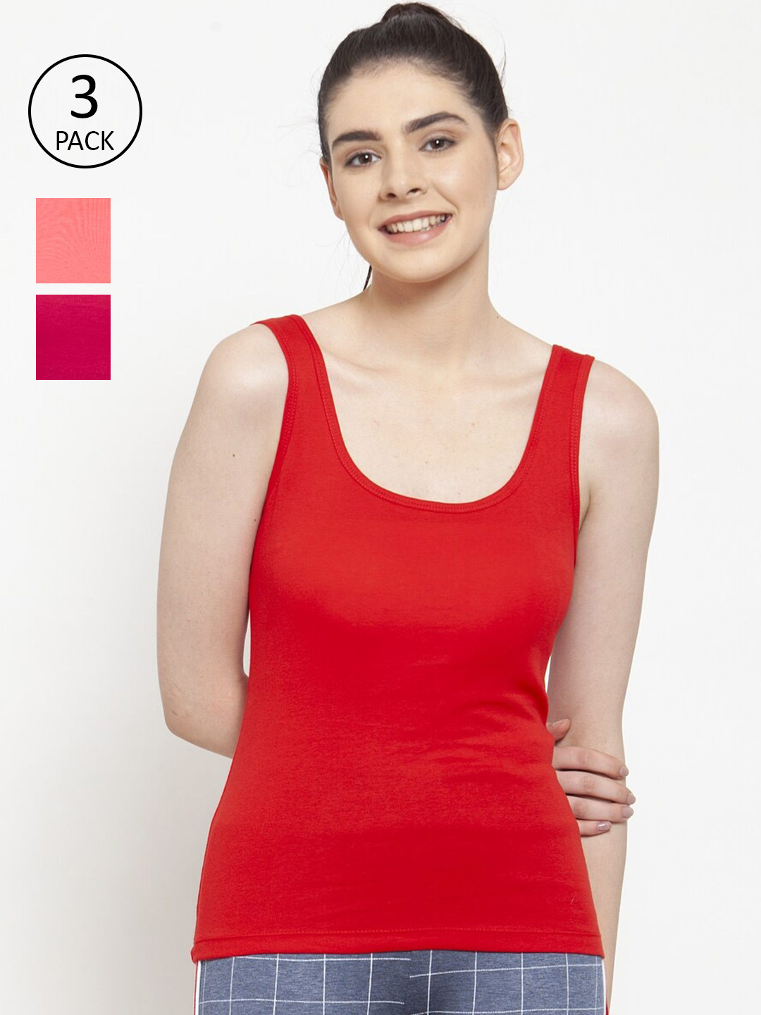 Friskers Pack Of 3 Red & Pink Tank Top