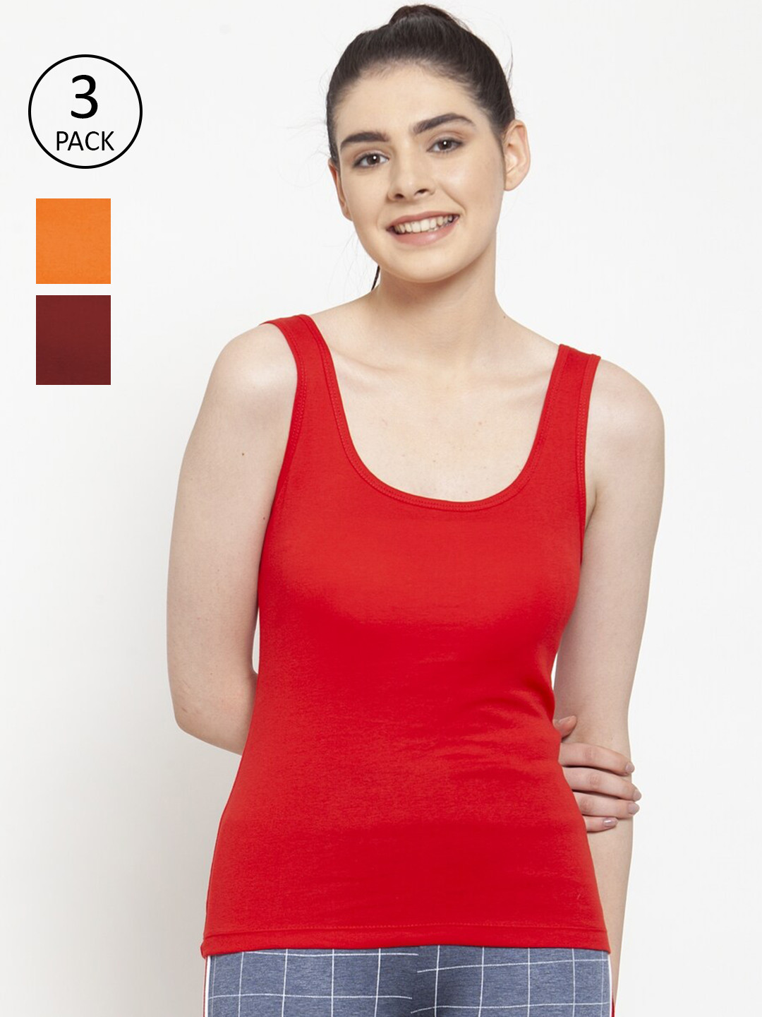 Friskers Pack Of 3 Red & Orange Tank Top