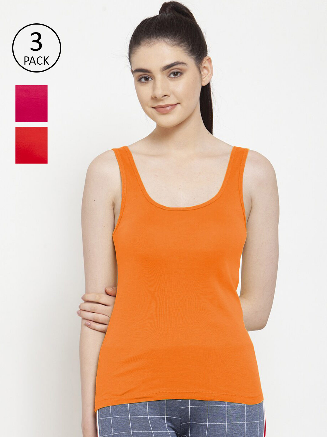 Friskers Pack Of 3 Red & Orange Tank Top