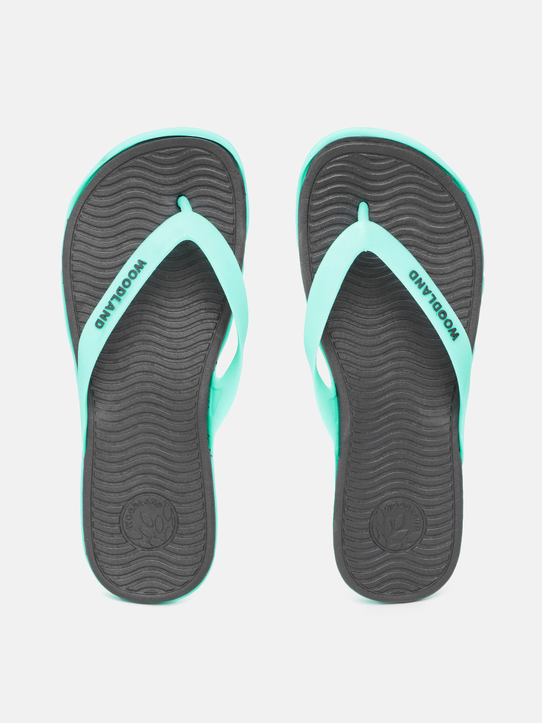 Woodland Men Sea Green & Black Textured Thong Flip-Flops