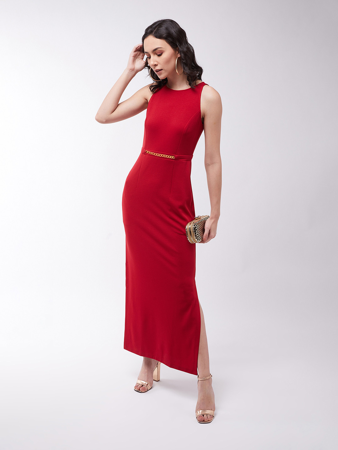 Miss Chase Red Georgette Maxi Dress