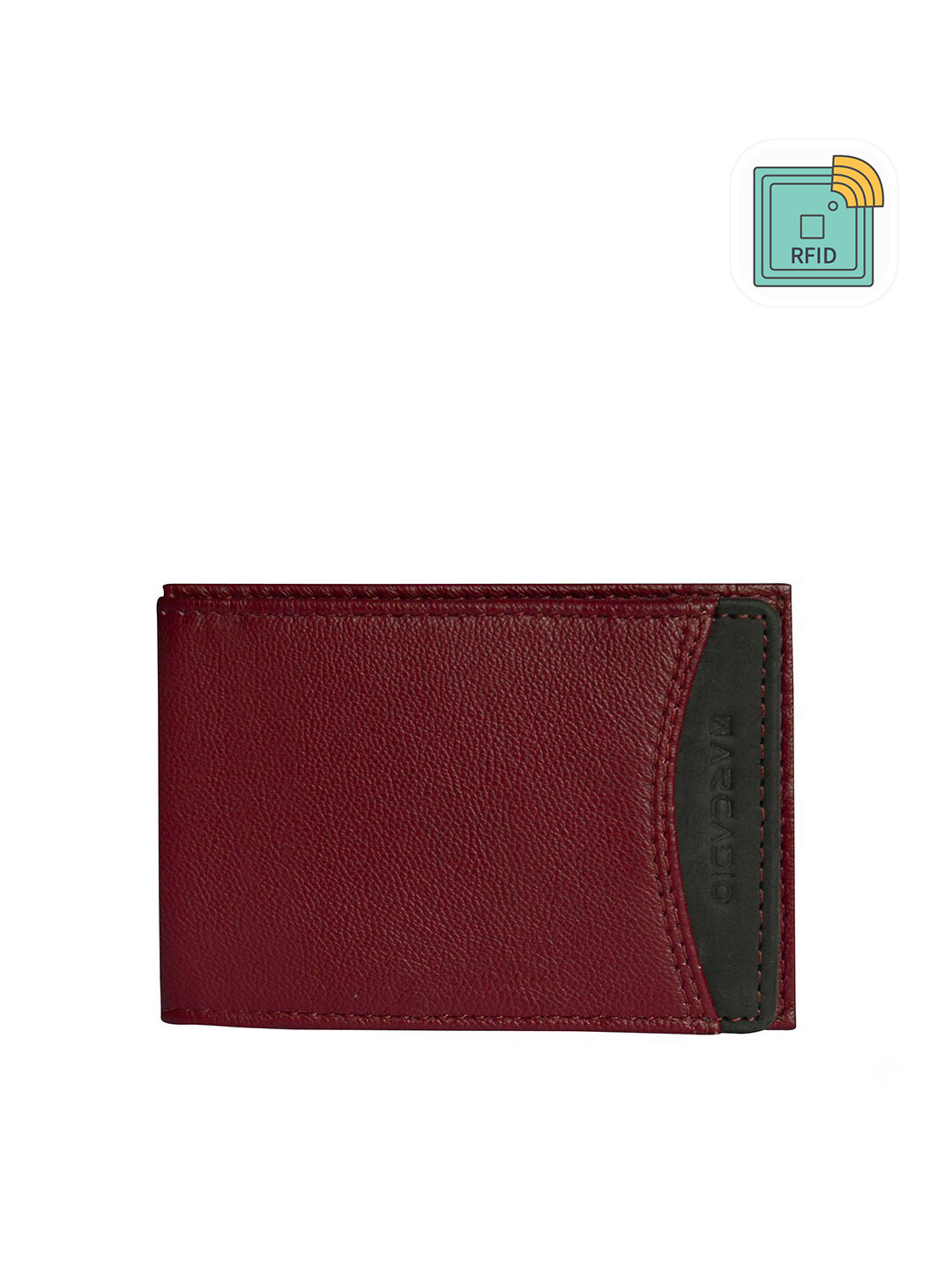 ARCADIO Men Maroon & Black Leather Money Clip Wallet With RFID Protection