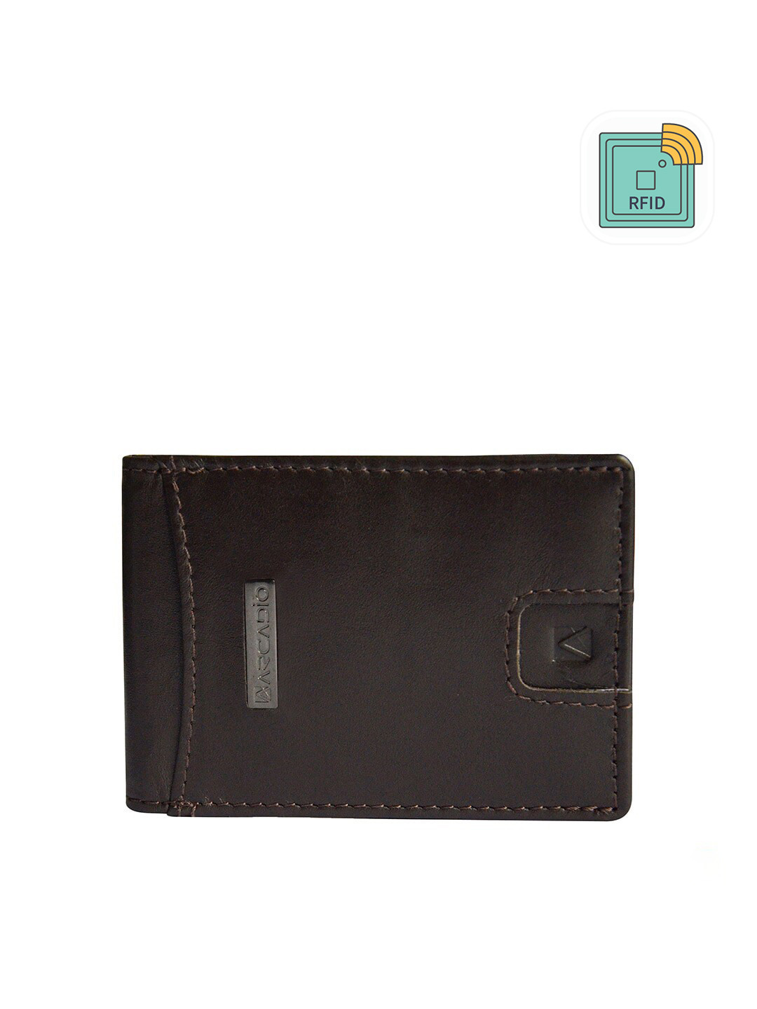 ARCADIO Men Brown RFID Blocking Leather Money Clip Two Fold Wallet