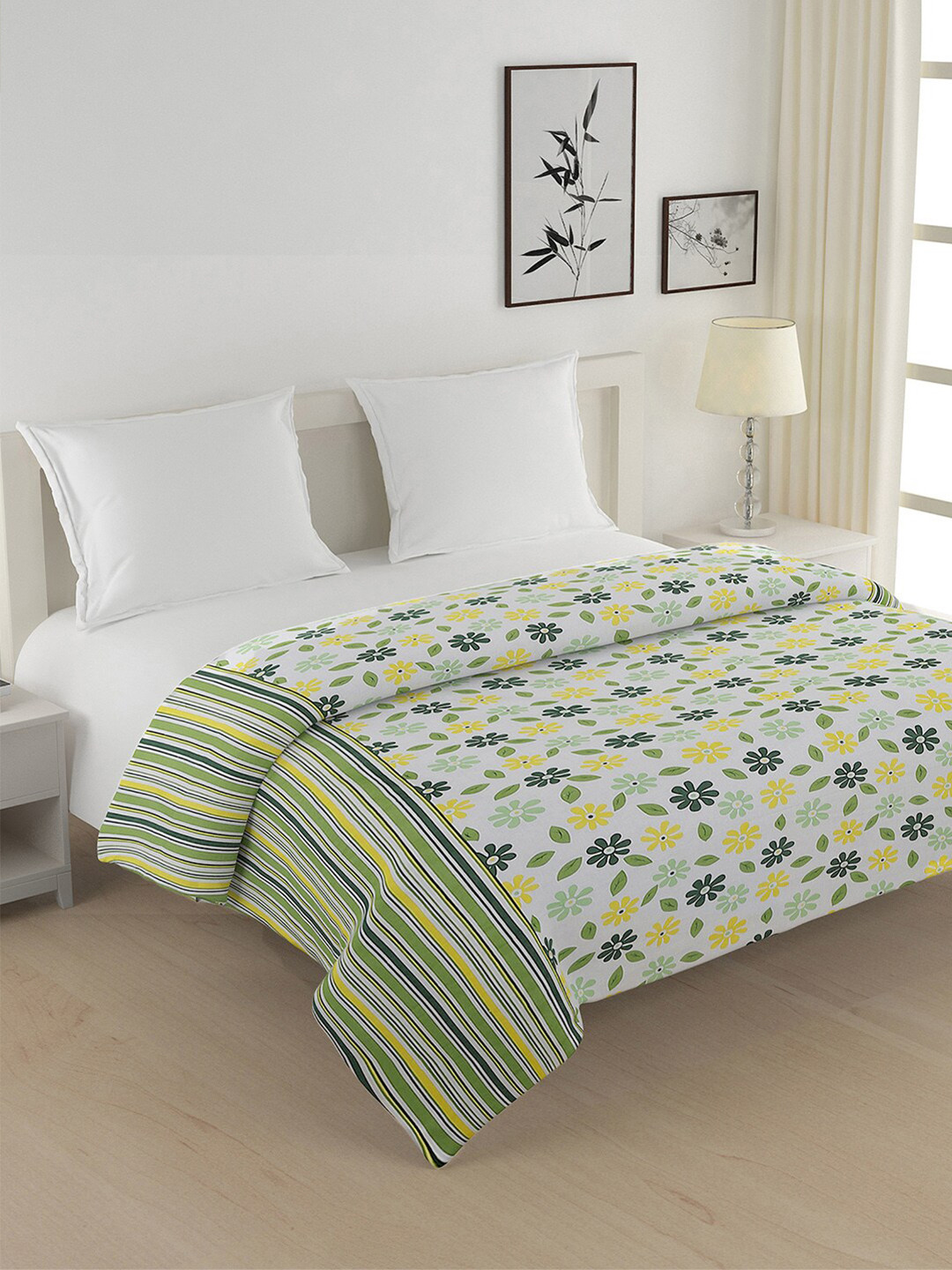 SWAYAM Green Floral Printed 150 GSM AC Room Double Bed Comforter