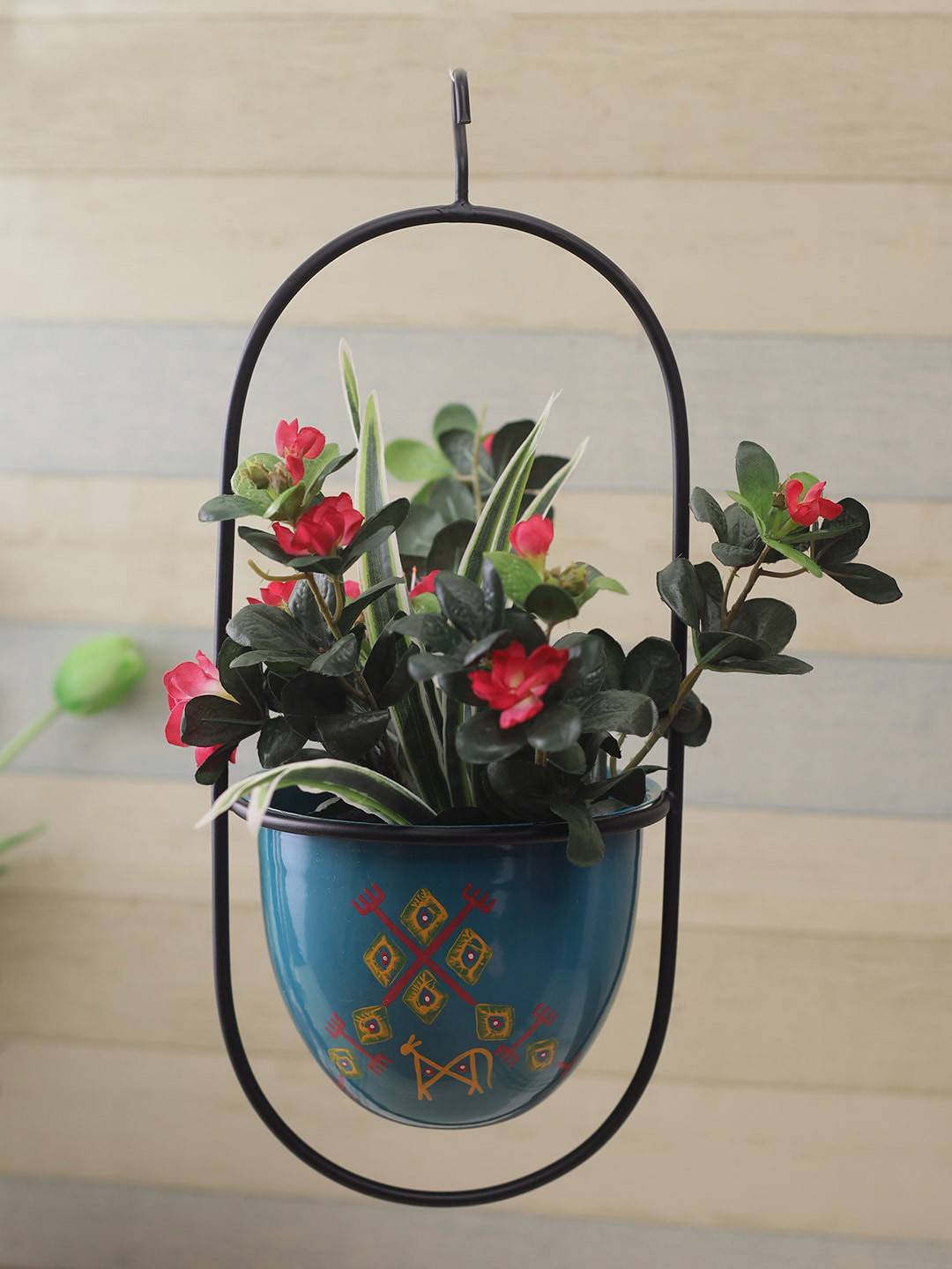 Aapno Rajasthan Teal Blue Oval Shaped Hanging Planter