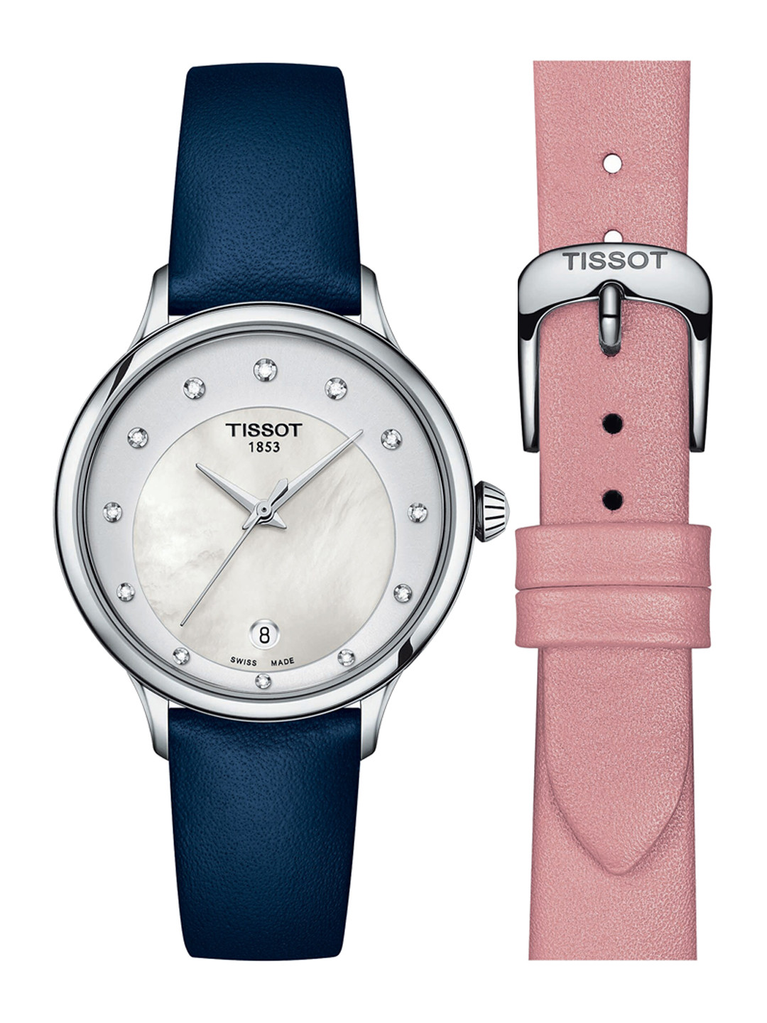 TISSOT Women White Dial & Navy Blue Leather Straps Analogue Watch T1332101611600