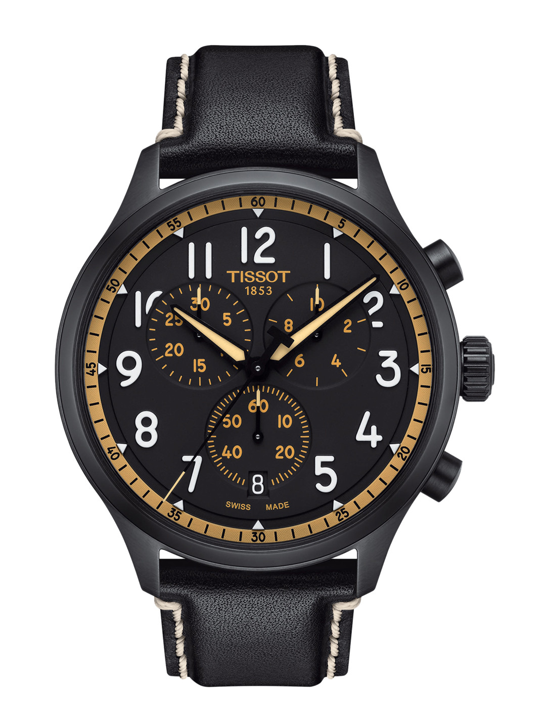 TISSOT Men Black Dial & Leather Straps Analogue Chronograph Watch T1166173605202