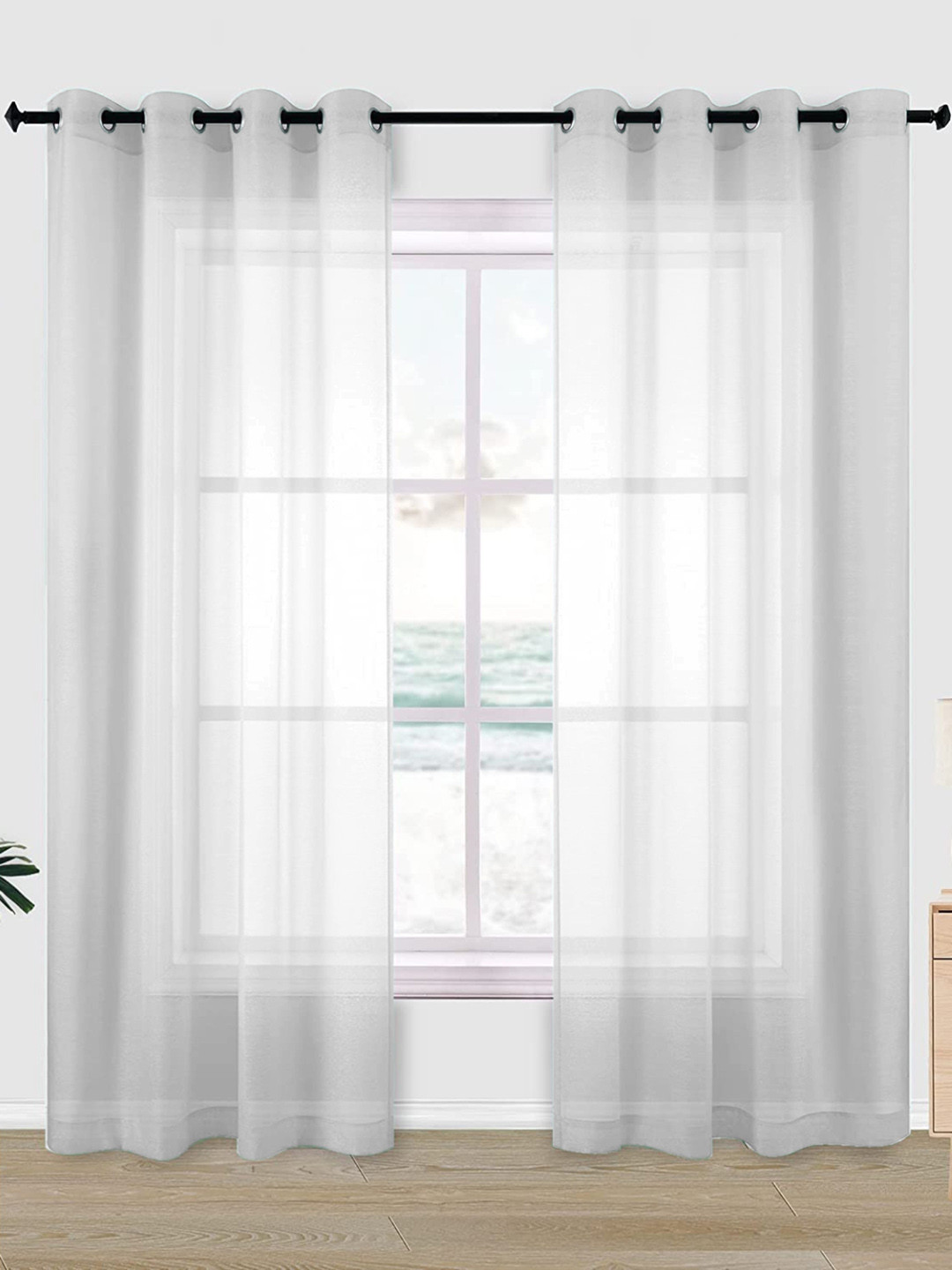 URBAN SPACE Grey Set of 2 Window Curtain