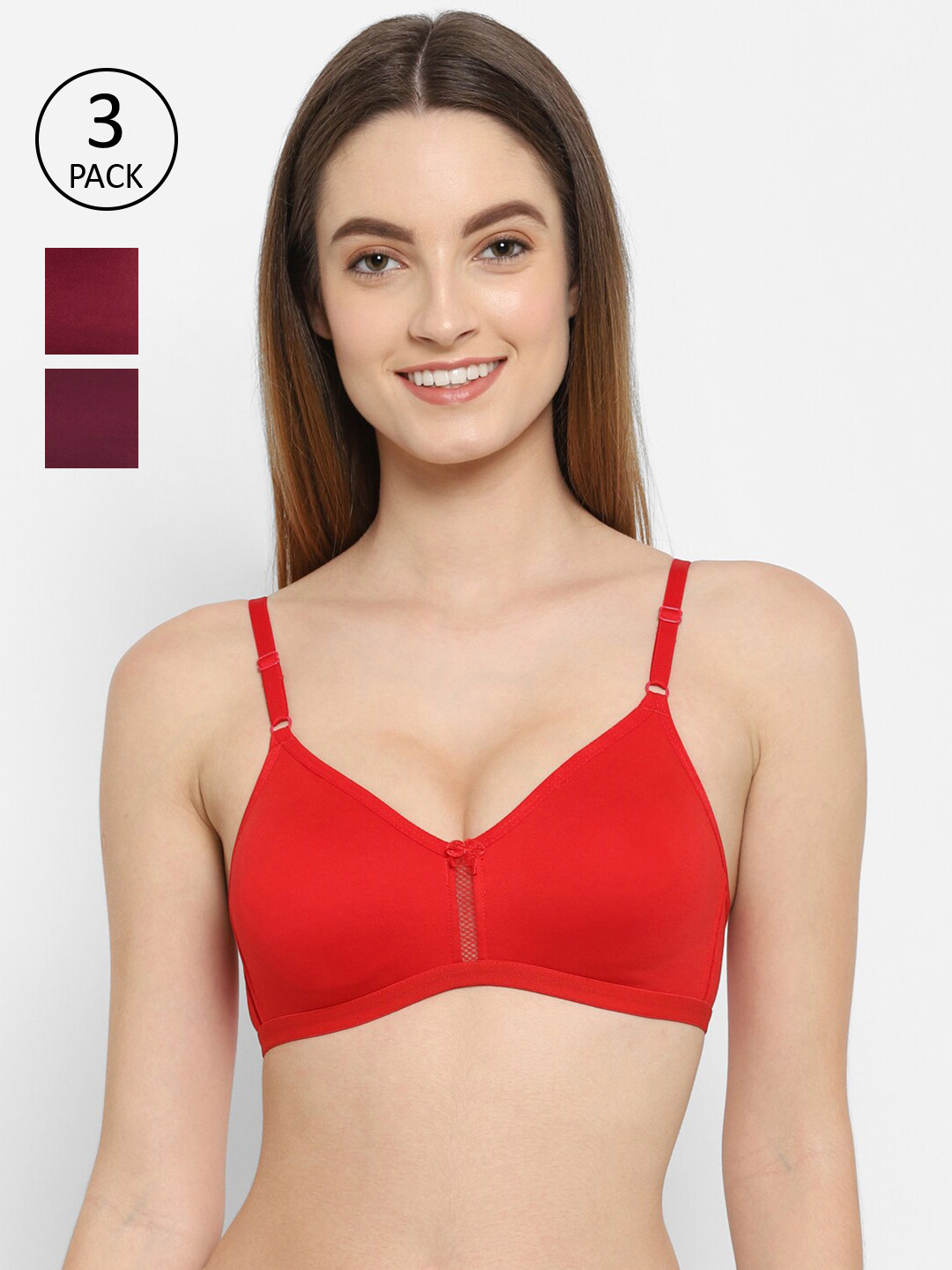 Floret Pack of 3 Non Padded Non-Wired Cotton Seamless Moulded Everyday T-Shirt Bra
