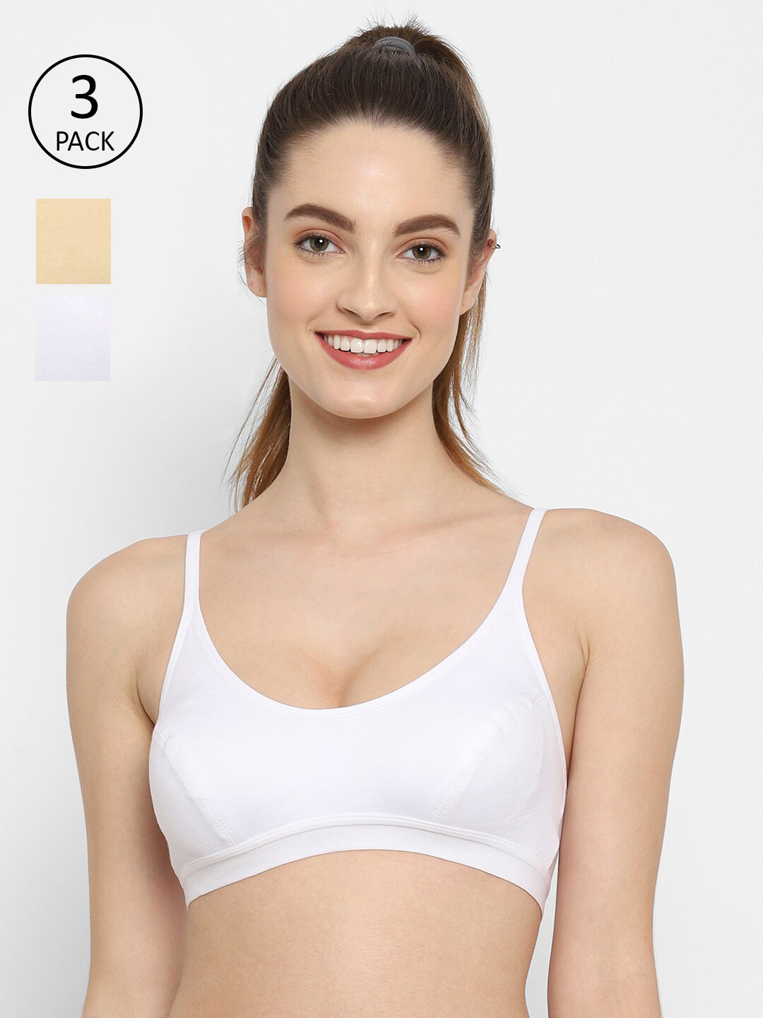 Floret Pack of 3 White & Beige Bralette Bra