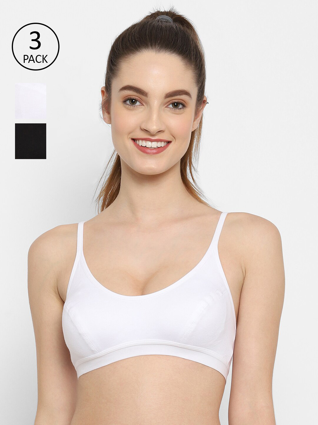 Floret Pack-3 White & Black Bralette Bra