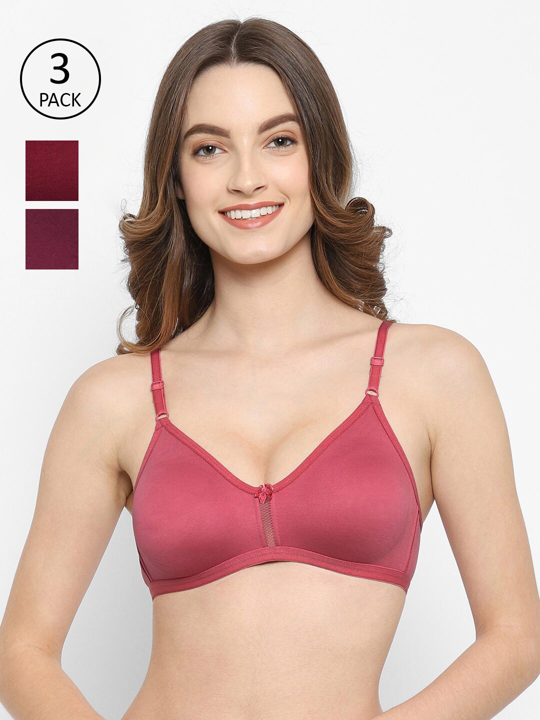 Floret Pack of 3 Non Padded Non-Wired Cotton Seamless Moulded Everyday T-Shirt Bra