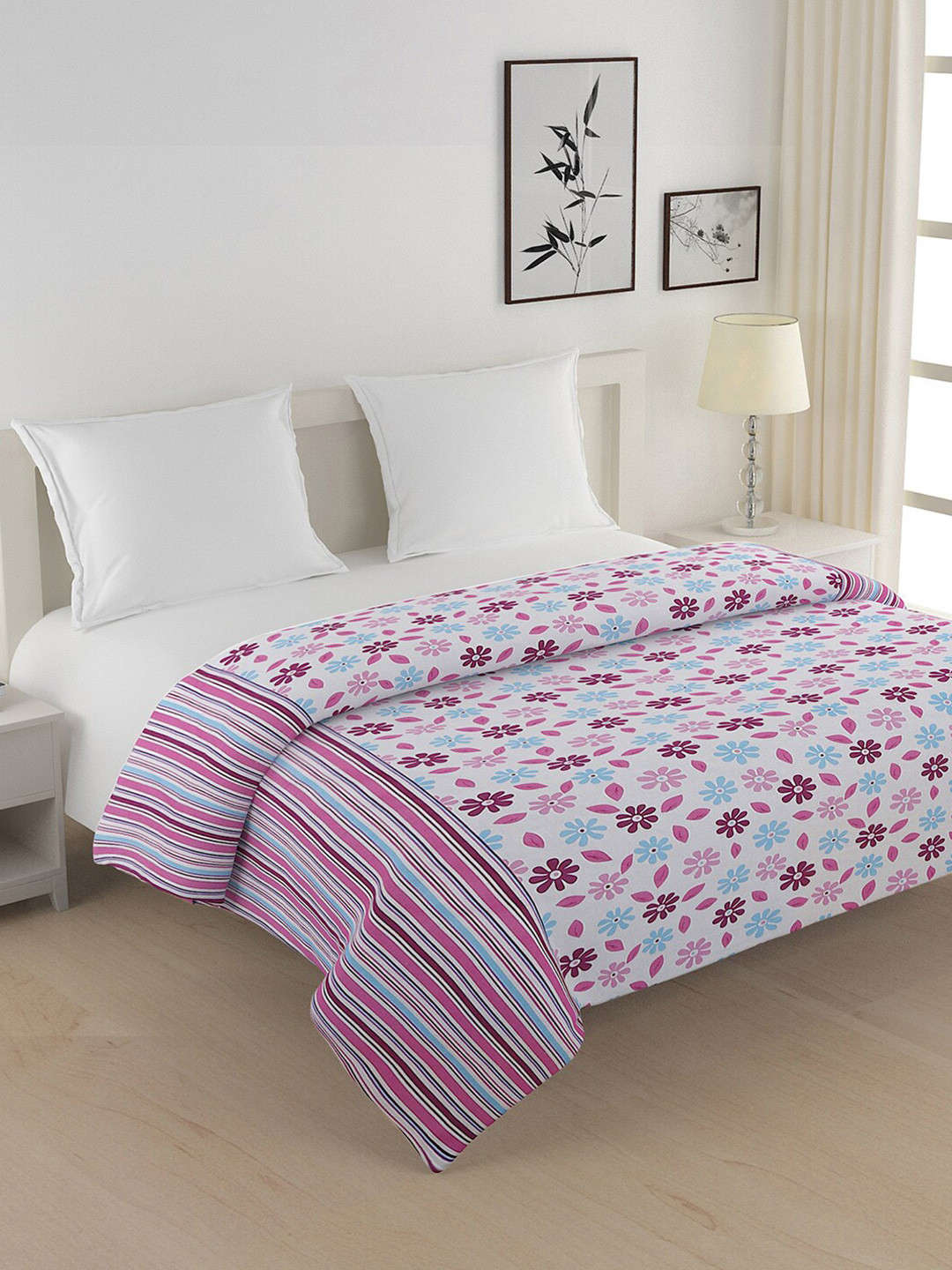 SWAYAM Brown & Pink Floral Heavy Winter 350 GSM Double Bed Quilt